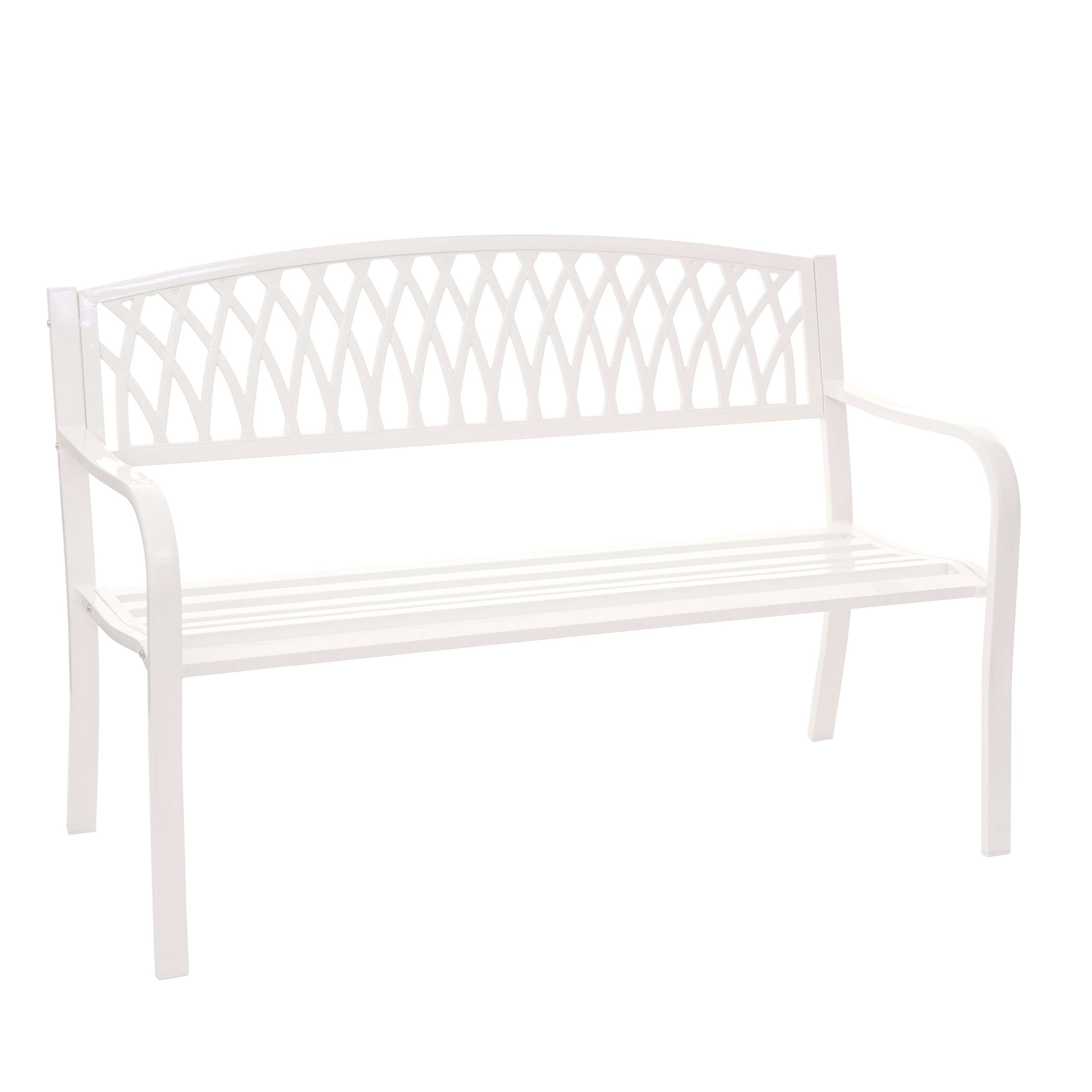 Gartenbank MCW-F45, Bank Parkbank Sitzbank, 2-Sitzer pulverbeschichteter Stahl ~ wei&szlig; 