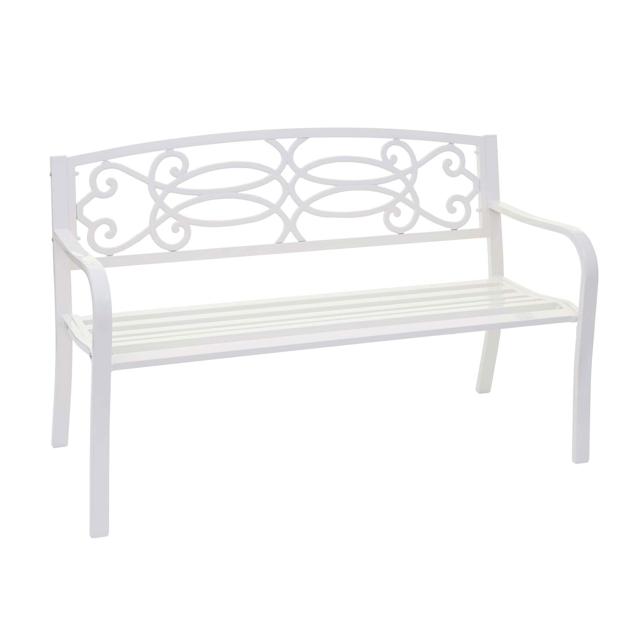 Gartenbank MCW-F44, Bank Parkbank Sitzbank, 2-Sitzer pulverbeschichteter Stahl ~ wei&szlig; 