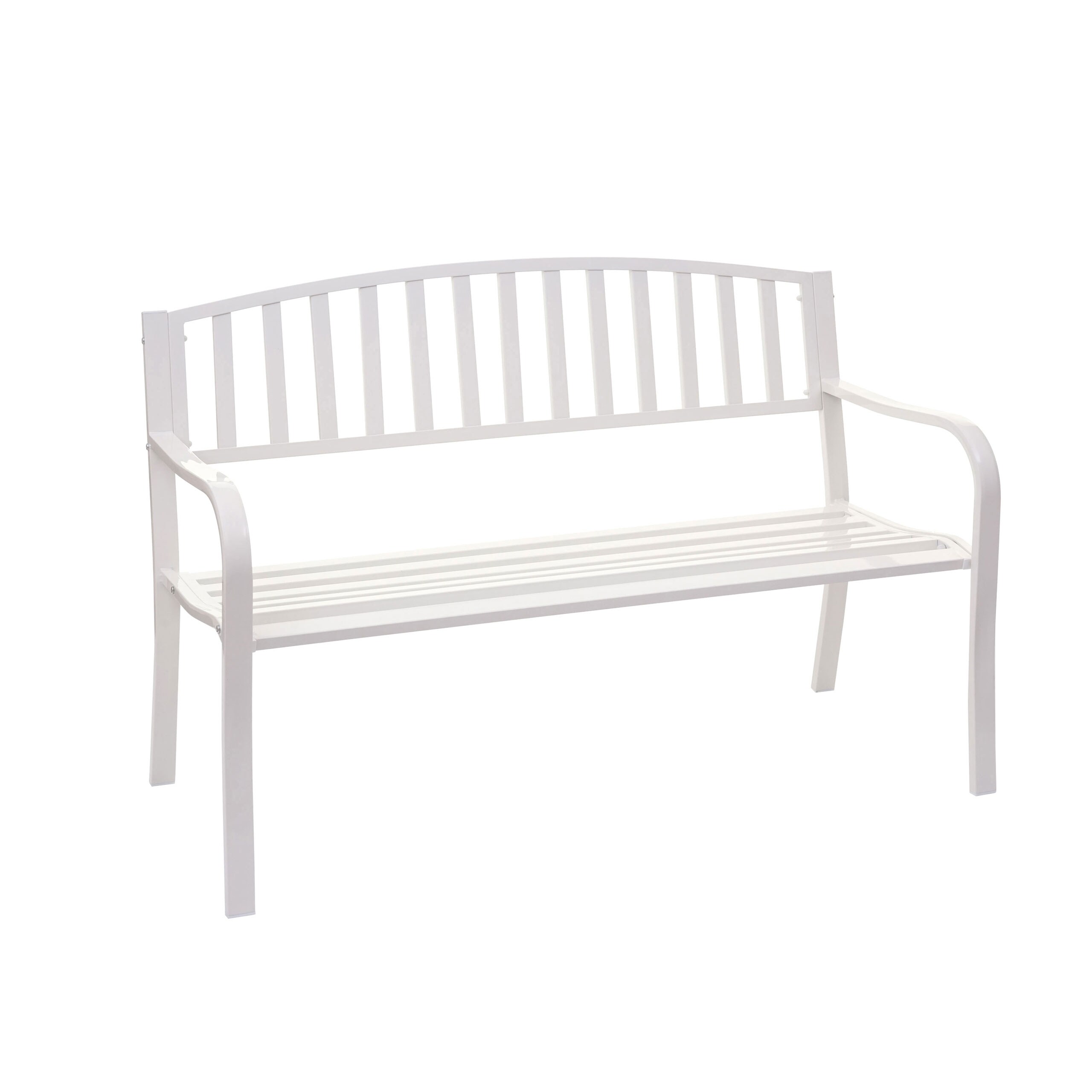 Gartenbank MCW-F43, Bank Parkbank Sitzbank, 2-Sitzer pulverbeschichteter Stahl ~ wei&szlig; 