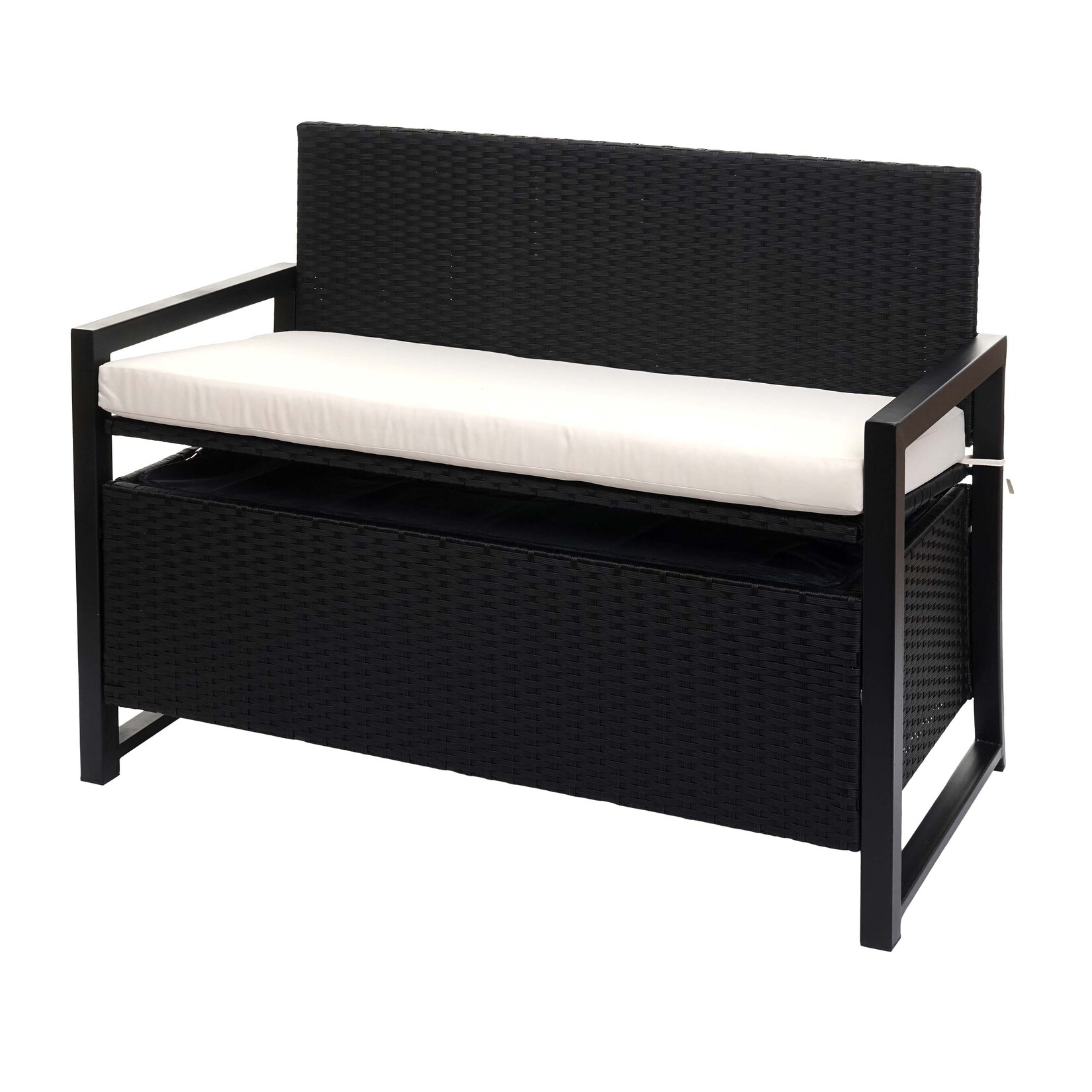 Poly-Rattan 2er Sitzbank -F39, Gartenbank Truhenbank, Staufach Aufbewahrung Sitzkissen ~ anthrazit, Kissen creme
