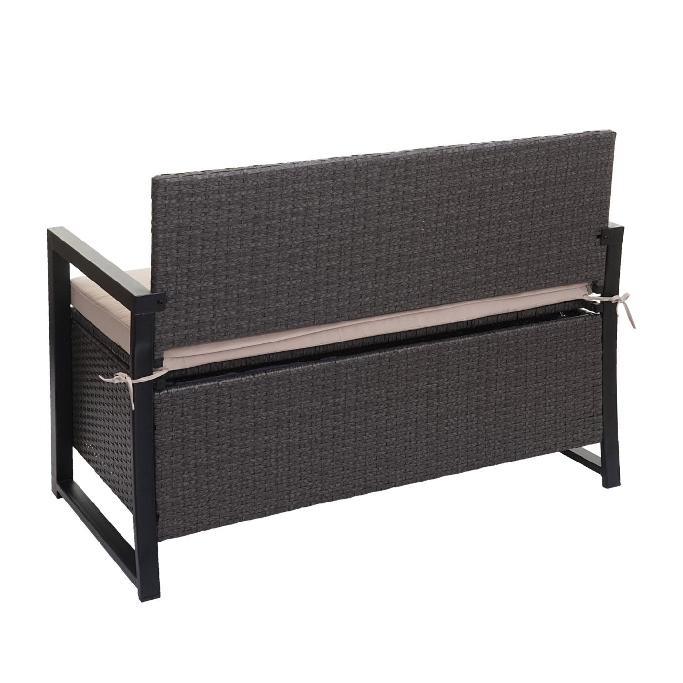 Poly-Rattan 2er Sitzbank MCW-F39, Gartenbank Truhenbank, Staufach 