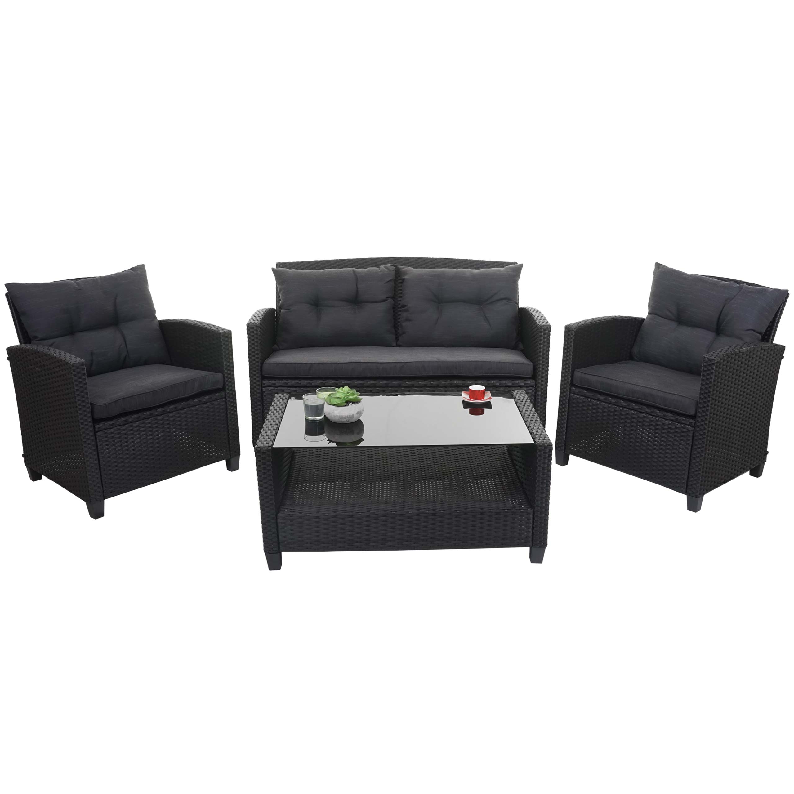 XXL Poly-Rattan Garnitur MCW-F10, Balkon-/Garten-/Lounge-Set Sitzgruppe, Sofa Sessel mit Kissen Spun Poly ~ anthrazit 