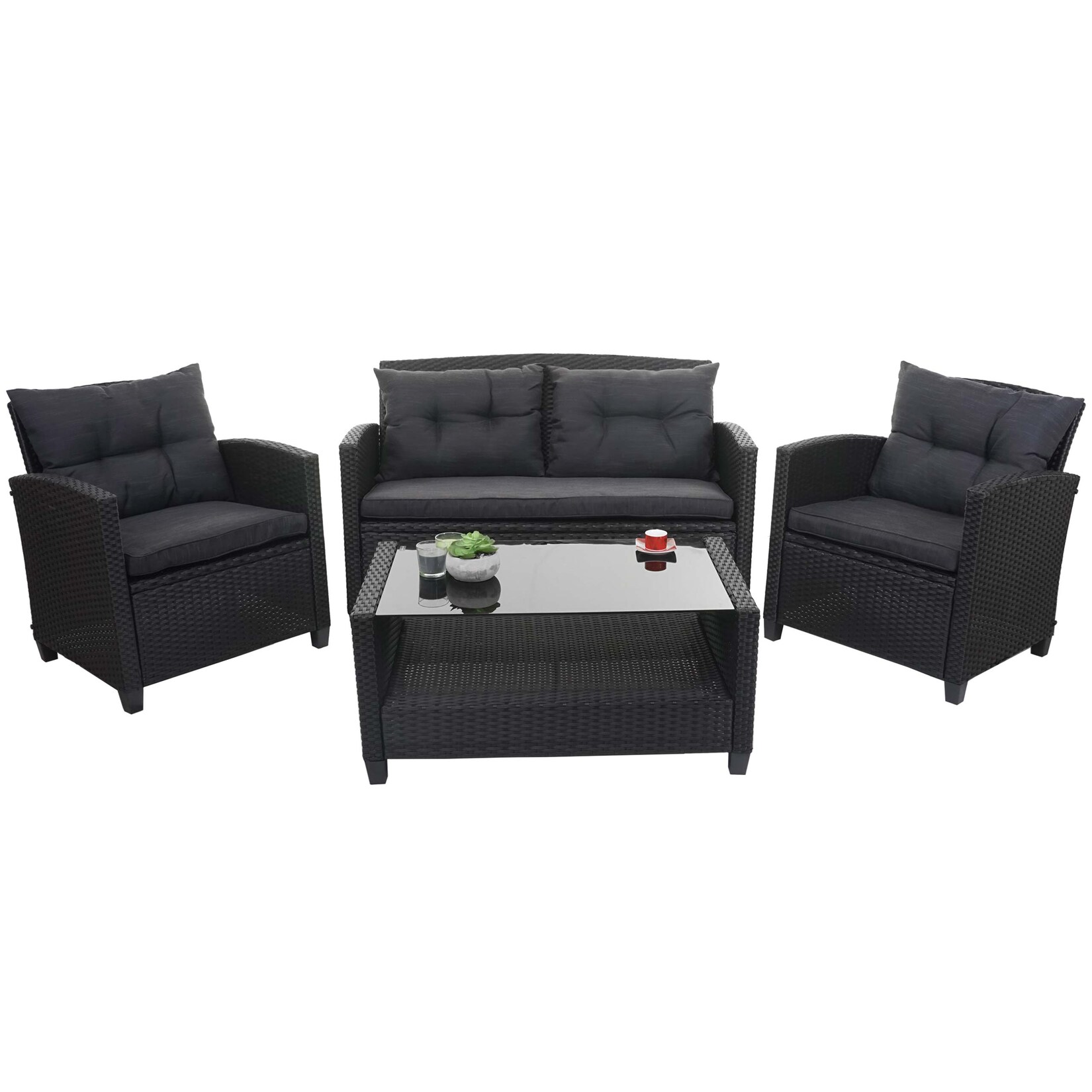 XXL Poly-Rattan Garnitur -F10, Balkon-/Garten-/Lounge-Set Sitzgruppe, Sofa Sessel mit Kissen Spun Poly ~ anthrazit