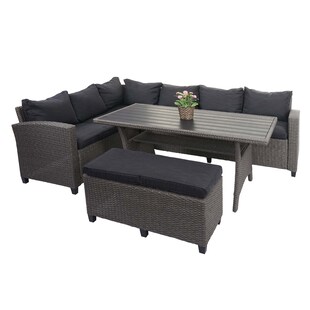 Poly Rattan Garnitur MCW-E96, Garten-/Lounge-Set Sitzgruppe, Spun Poly halbrundes Rattan ~ grau, Kissen anthrazit 