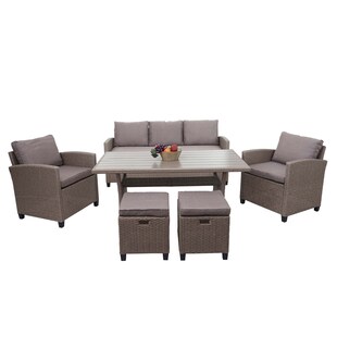 Poly-Rattan Garnitur MCW-E95, Garten-/Lounge-Set Sofa Sitzgruppe, Tischplatte WPC Spun Poly halbrundes Rattan grau 