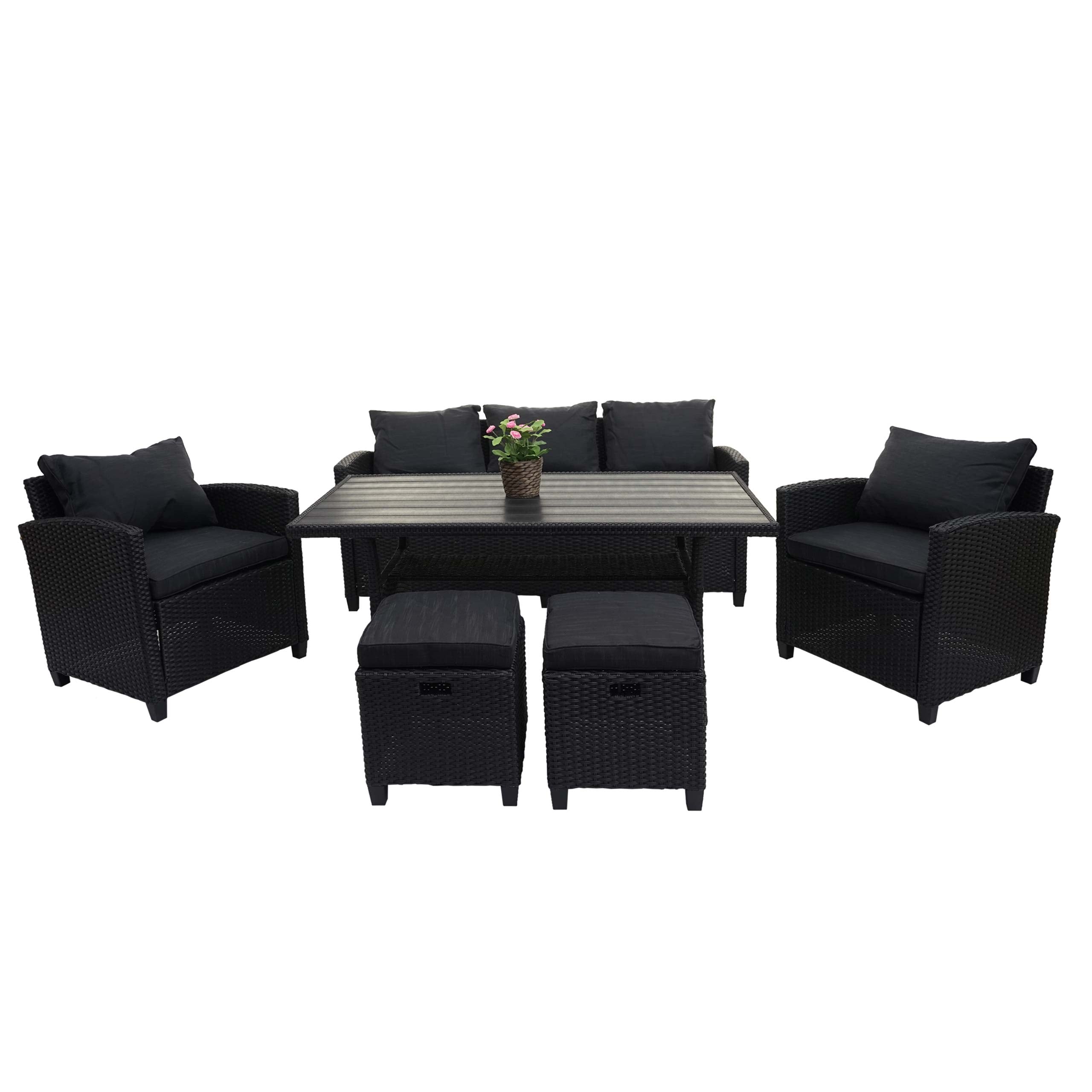 Poly-Rattan Garnitur MCW-E95, Garten-/Lounge-Set Sitzgruppe, Spun Poly halbrundes Rattan ~ schwarz, Kissen anthrazit 