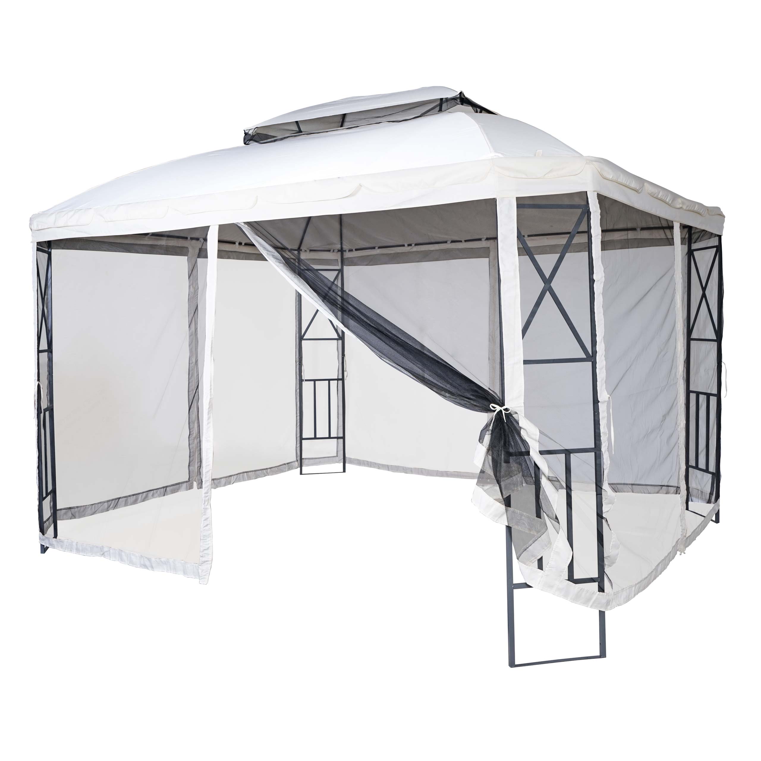 Pergola MCW-E42, Garten Pavillon, mit Moskitonetz 3,6x3m ~ creme 