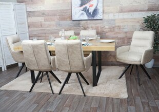 6er-Set Esszimmerstuhl MCW-G66, Küchenstuhl Stuhl, drehbar Auto-Position Stoff MVG ~ creme, mit Armlehne 