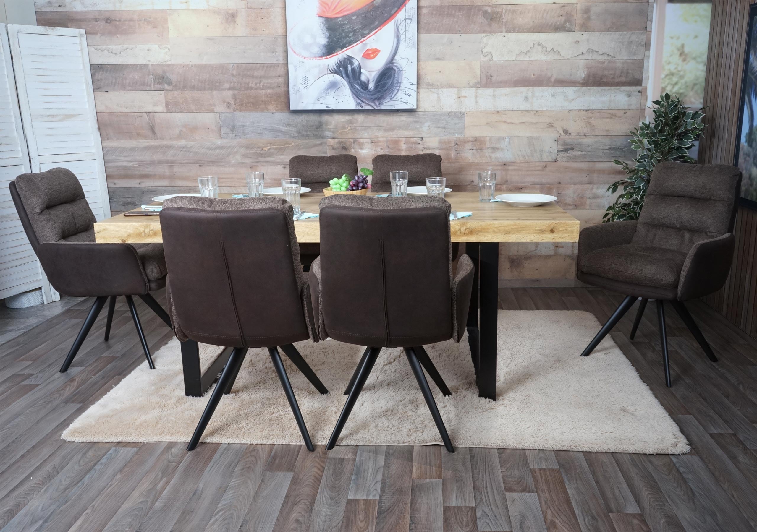 6er-Set Esszimmerstuhl MCW-G66, K&uuml;chenstuhl Stuhl, drehbar Auto-Position Stoff MVG ~ braun-dunkelbraun, mit Armlehne 