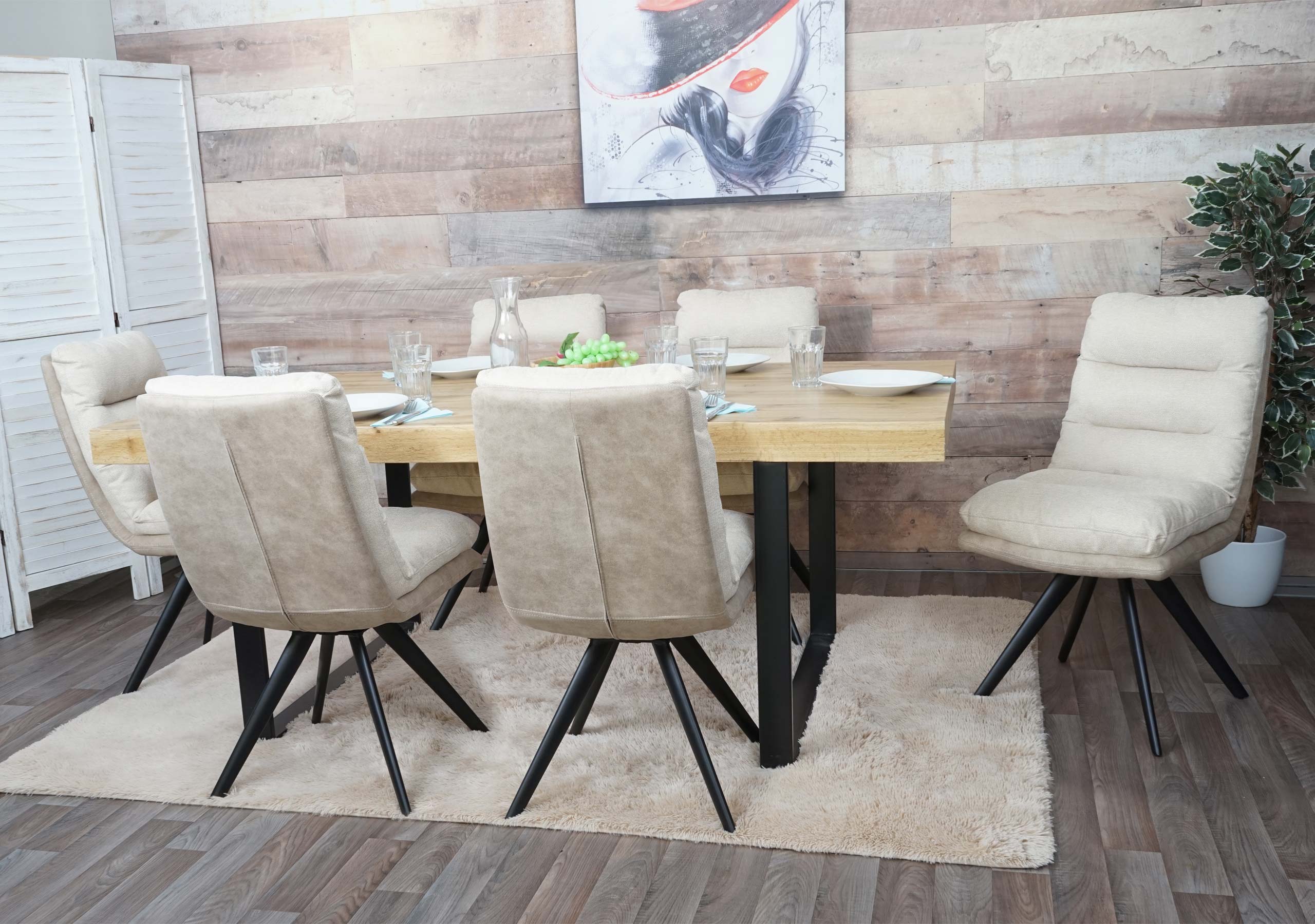 6er-Set Esszimmerstuhl MCW-G66, K&uuml;chenstuhl Stuhl, drehbar Auto-Position Stoff MVG ~ creme 