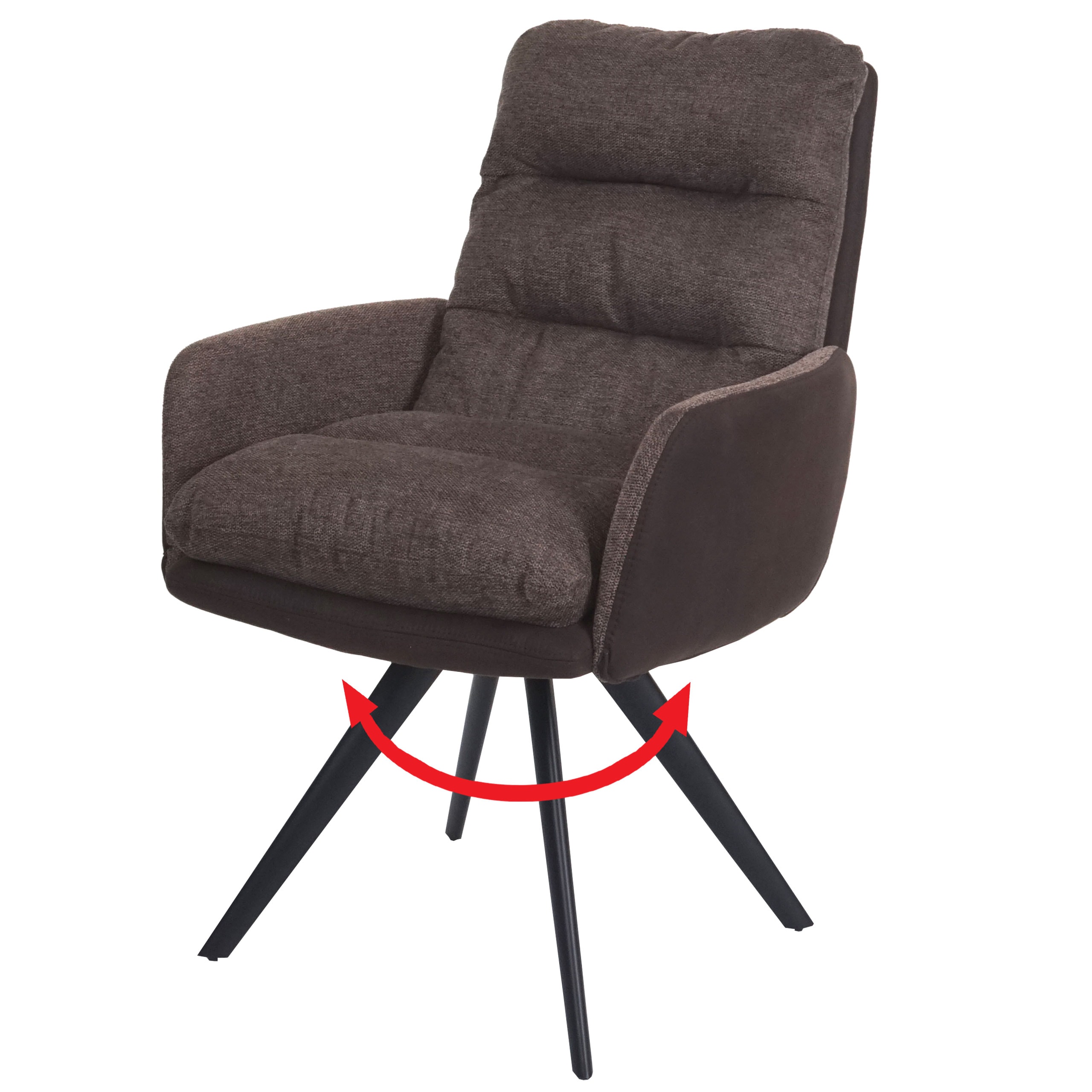 Esszimmerstuhl MCW-G66, K&uuml;chenstuhl Stuhl, drehbar Auto-Position Stoff/Textil MVG ~ braun-dunkelbraun, mit Armlehne 