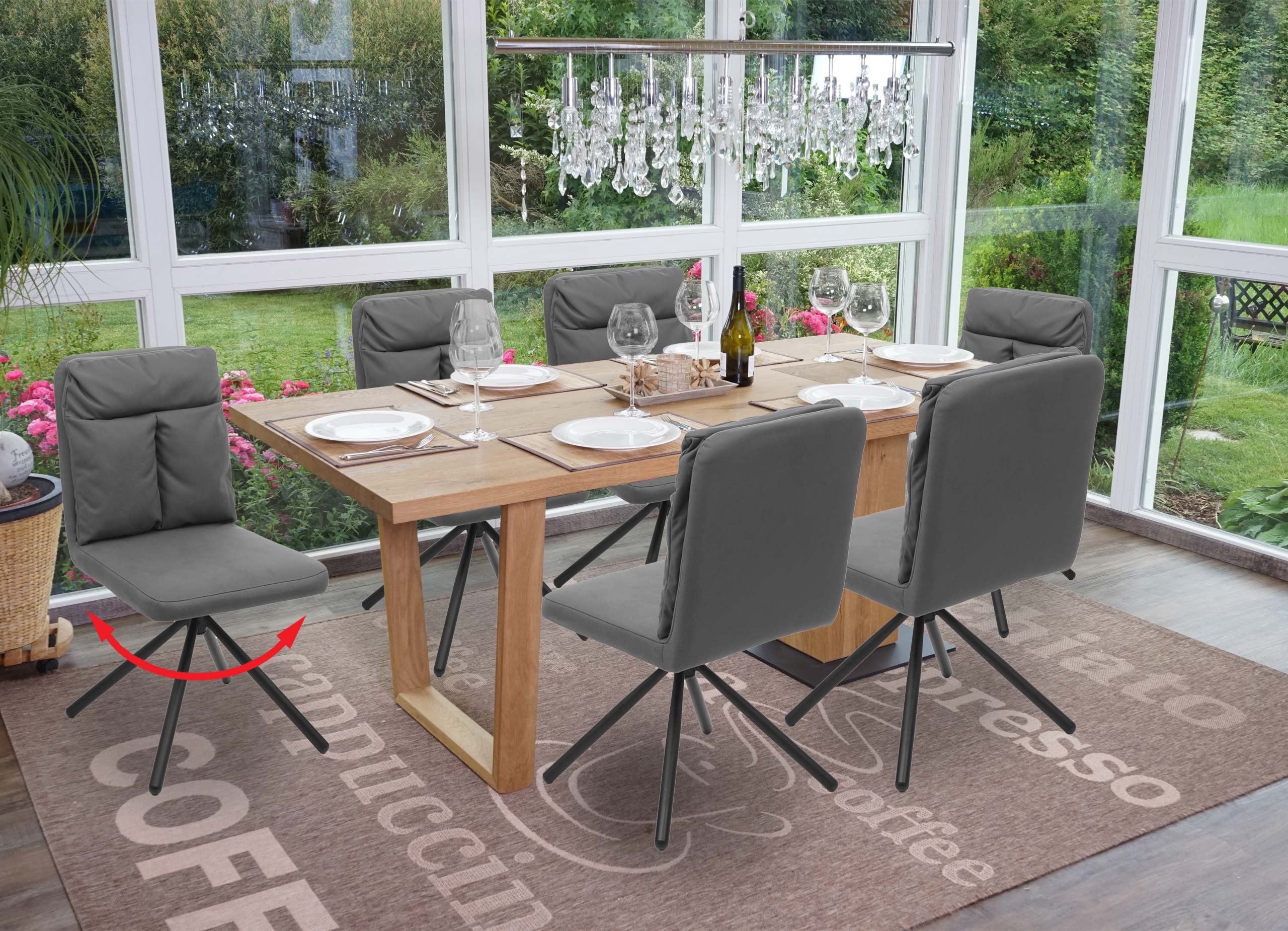 6er-Set Esszimmerstuhl MCW-G58, K&uuml;chenstuhl Stuhl, drehbar Auto-Position Textil/Stoff ~ grau 