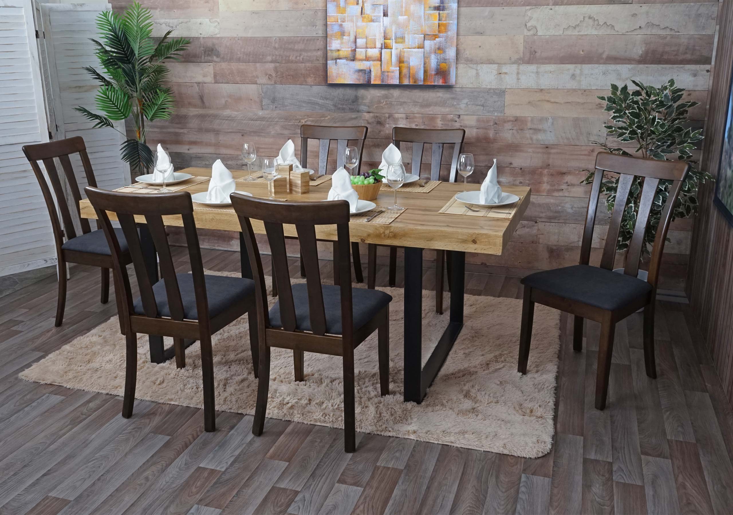 6er-Set Esszimmerstuhl MCW-G46, K&uuml;chenstuhl Stuhl, Stoff/Textil Massiv-Holz ~ dunkles Gestell, dunkelgrau 