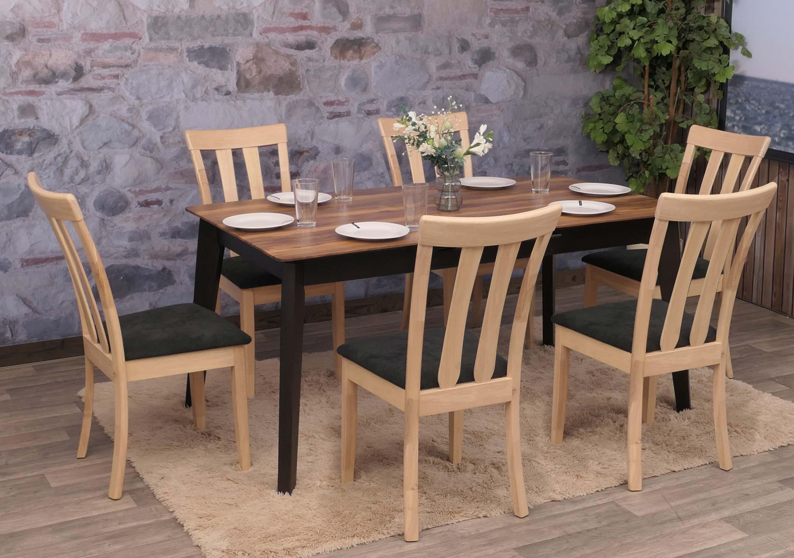 6er-Set Esszimmerstuhl MCW-G46, K&uuml;chenstuhl Stuhl, Stoff/Textil Massiv-Holz ~ naturfarbenes Gestell, schwarz 