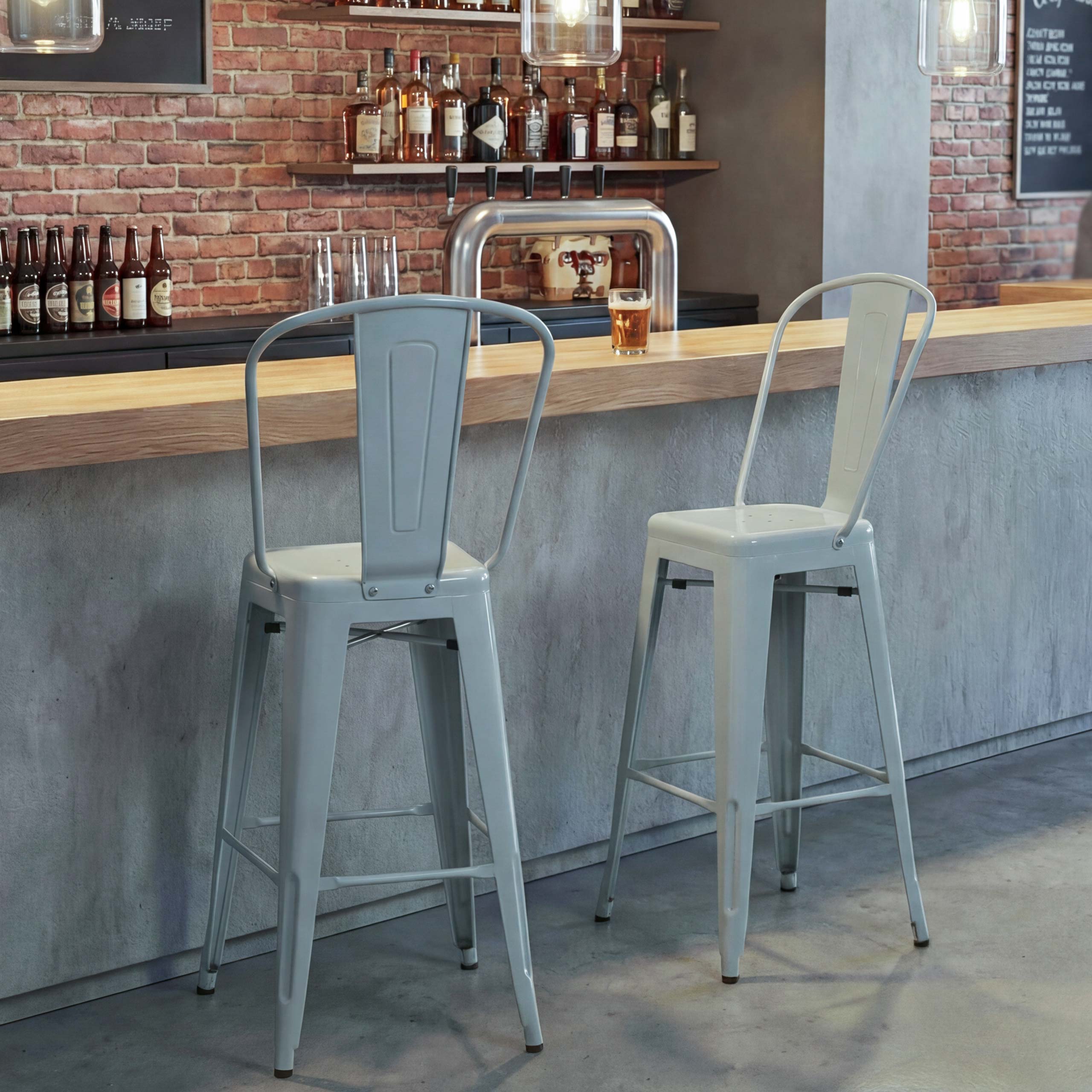 2er-Set Barhocker MCW-A73, Barstuhl Tresenhocker mit Lehne, Metall Industriedesign ~ grau 