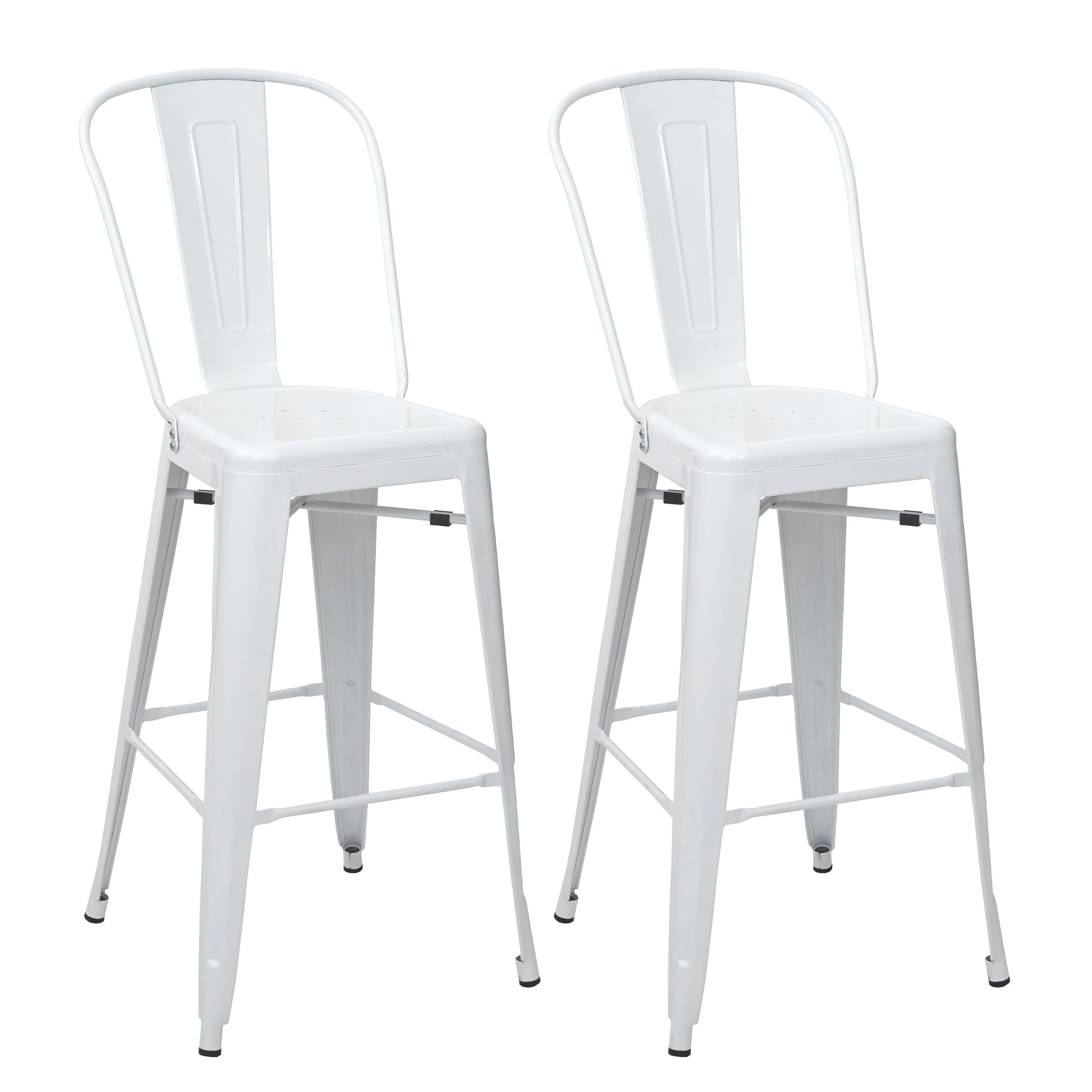 2er-Set Barhocker MCW-A73, Barstuhl Tresenhocker mit Lehne, Metall Industriedesign ~ wei&szlig; 