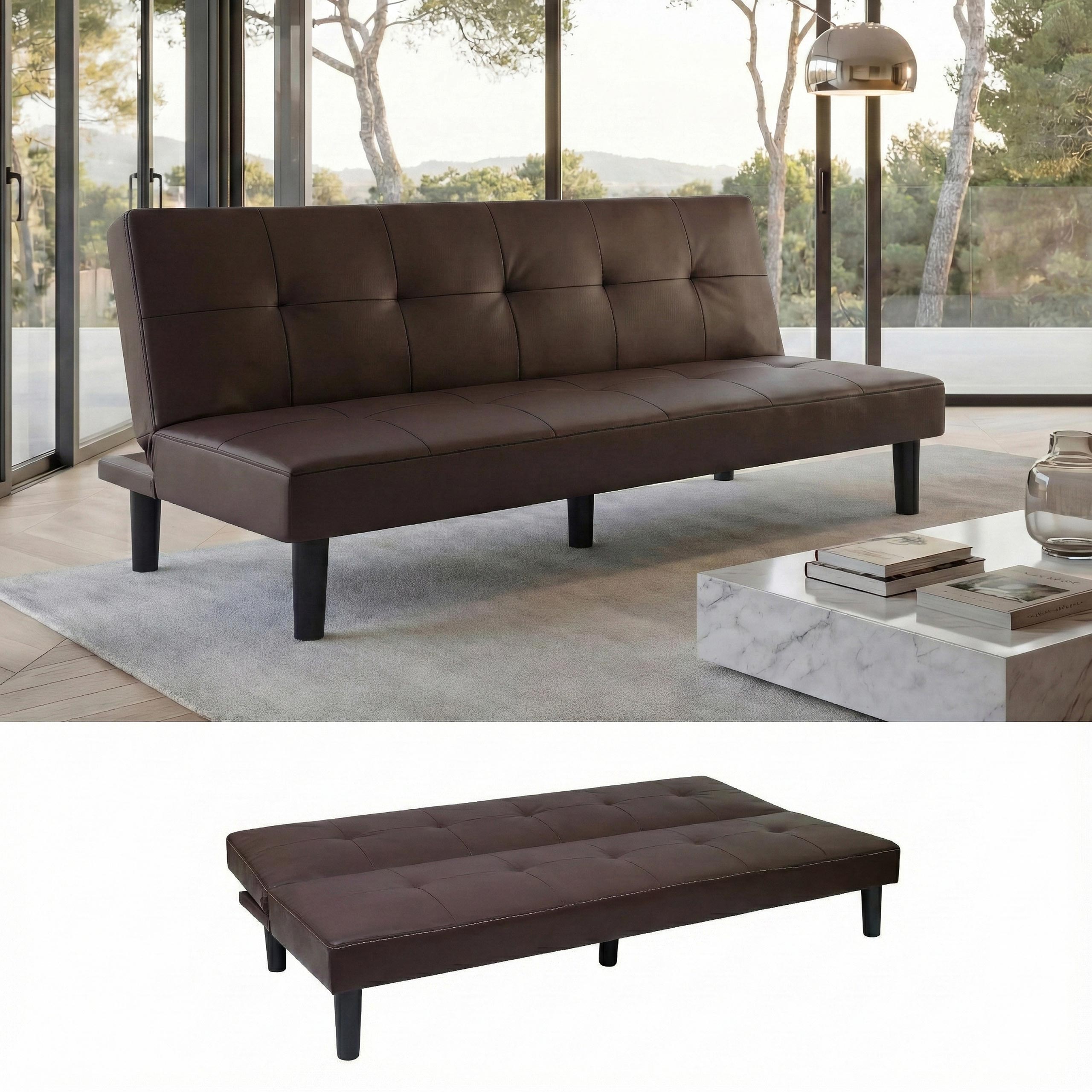 3er-Sofa MCW-G11, Couch Schlafsofa G&auml;stebett Bettsofa Klappsofa, Schlaffunktion 195cm ~ Kunstleder, braun 