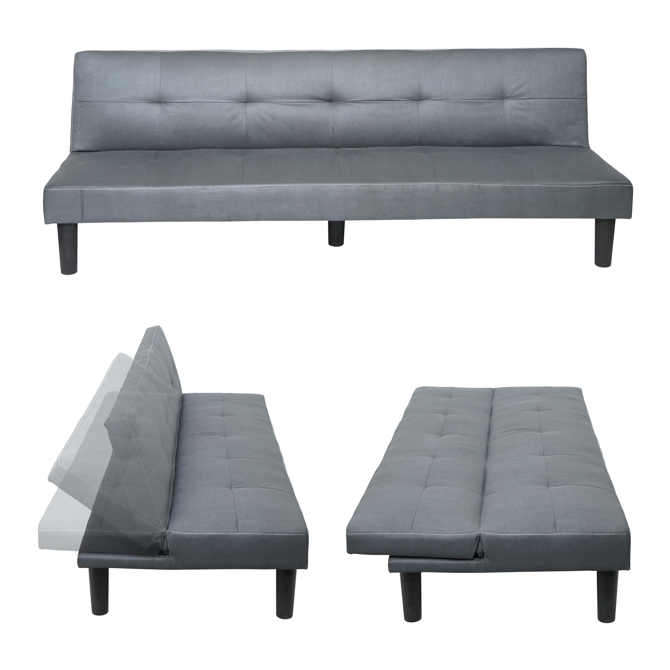 3er-Sofa MCW-G11, Couch Schlafsofa G&auml;stebett Bettsofa Klappsofa, Schlaffunktion 195cm ~ Stoff/Textil, grau 