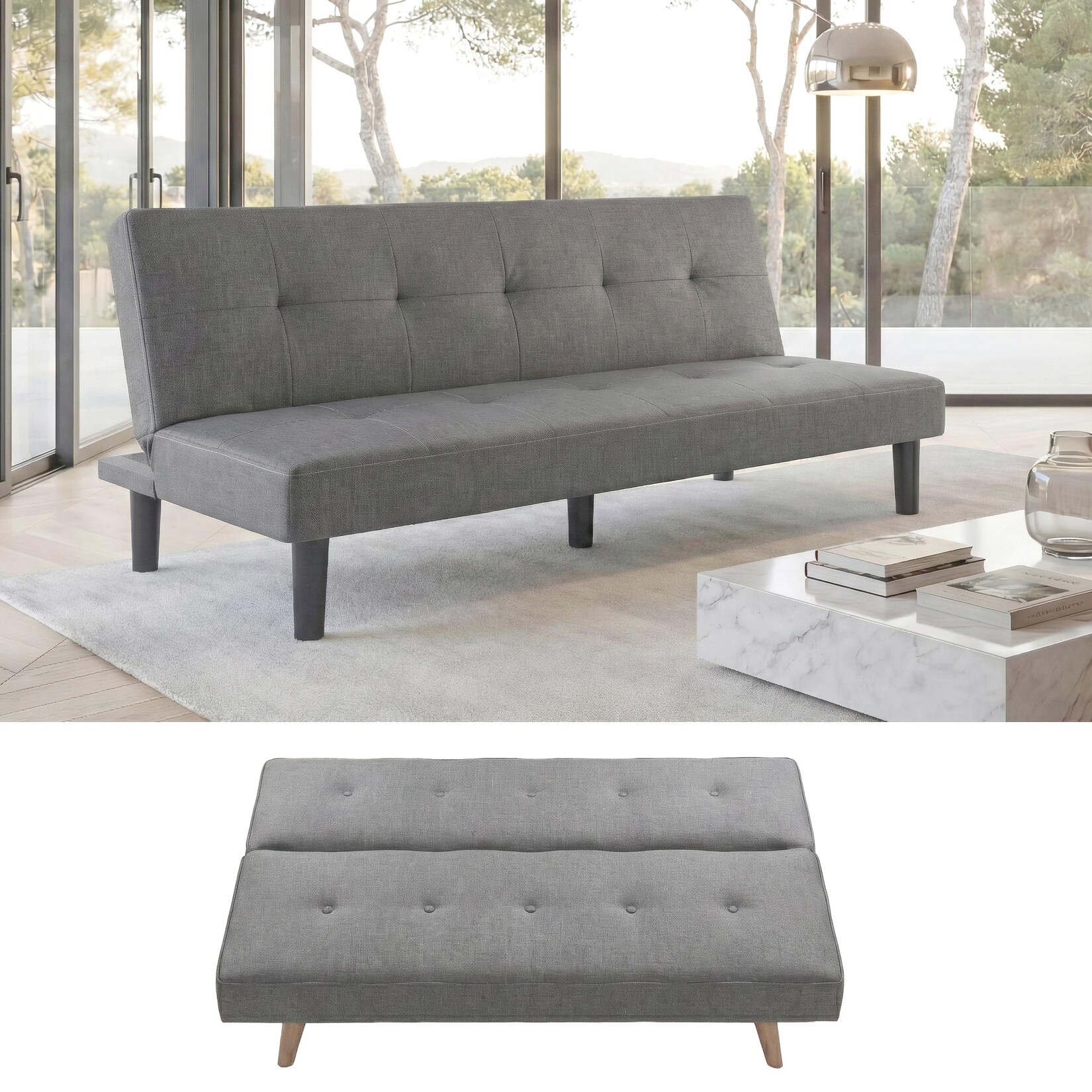 3er-Sofa MCW-G11, Couch Schlafsofa Gästebett Bettsofa Klappsofa, Schlaffunktion 195cm ~ Stoff/Textil, grau