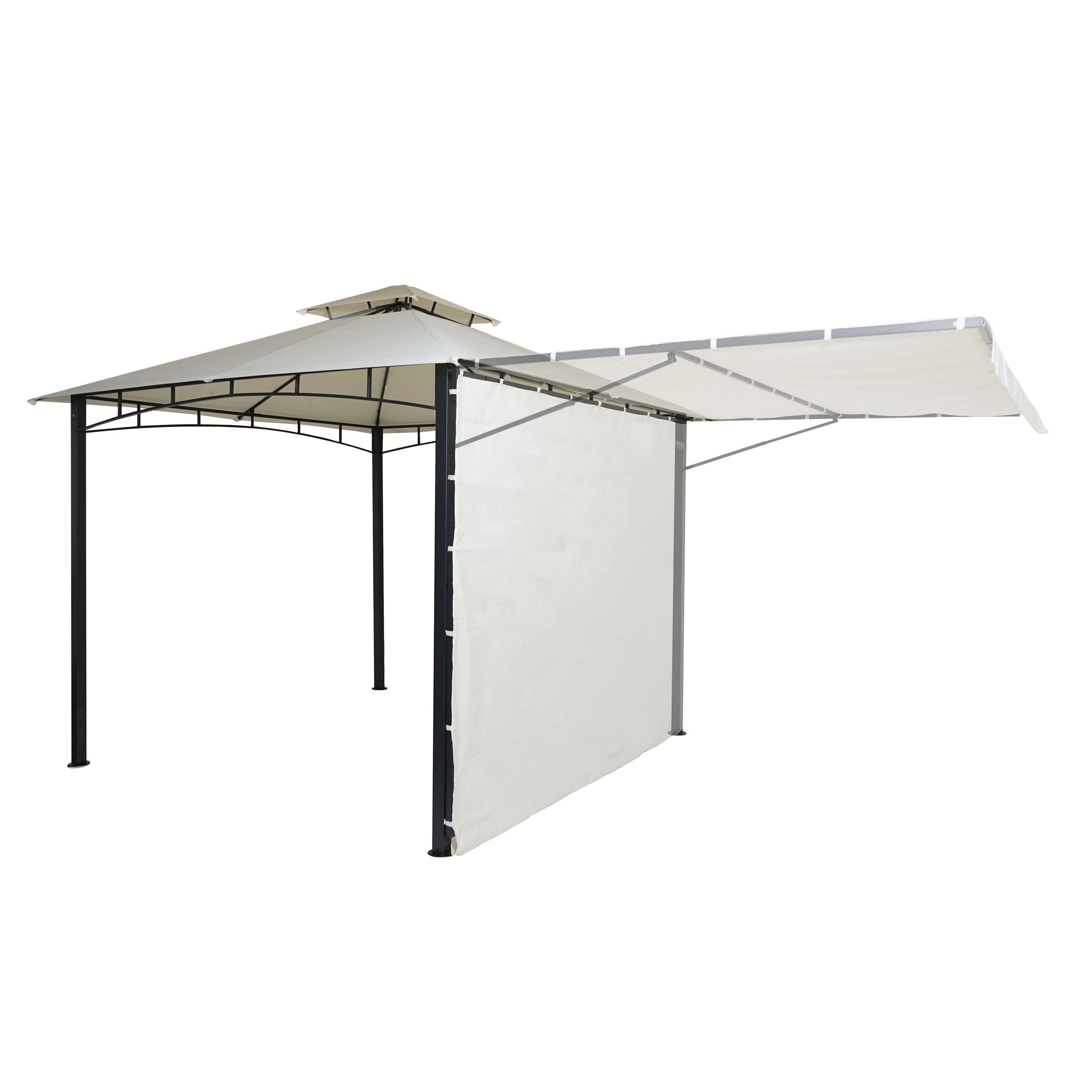 Pergola MCW-F94, Garten Pavillon, Stahl bewegliche Seitenwand 2,5x2,5m ~ creme-beige 