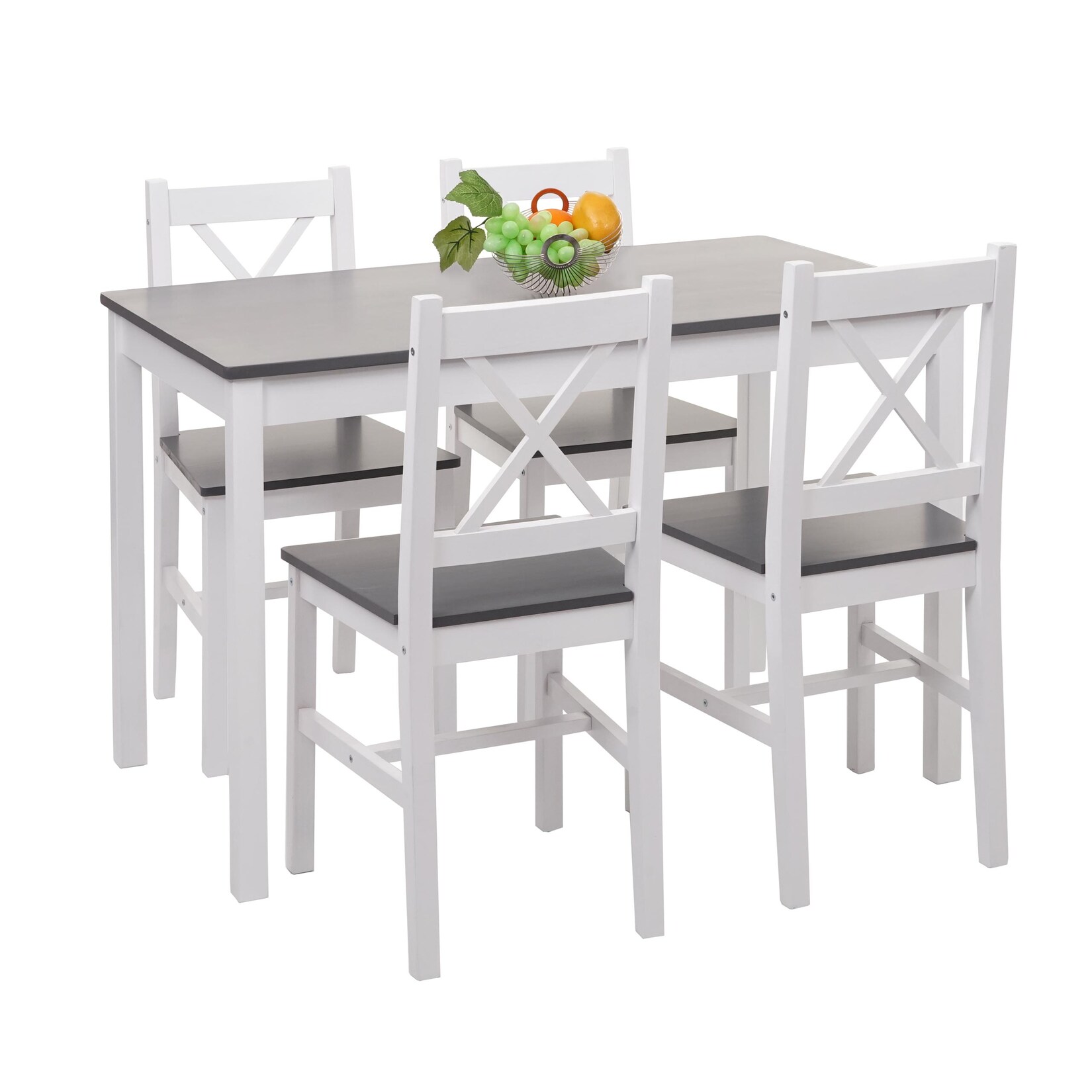 Esszimmer-Set MCW-F77, Sitzgruppe Esszimmergruppe, Massiv-Holz Landhaus 110cm ~ weiß-grau