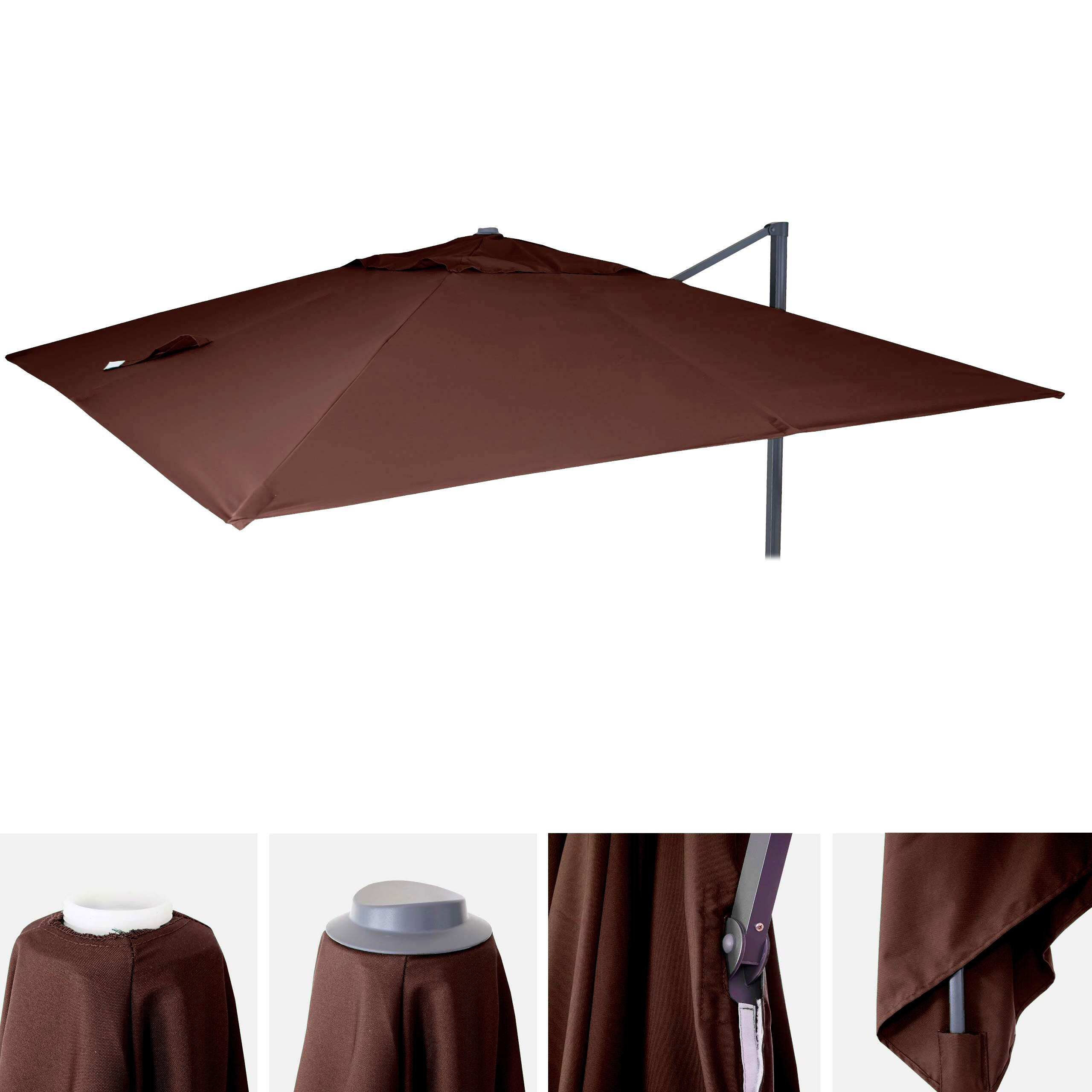 Ersatz-Bezug f&uuml;r Luxus-Ampelschirm MCW-A96, Sonnenschirmbezug Ersatzbezug, 3,5x3,5m (&Oslash;4,95m) Polyester ~ braun 