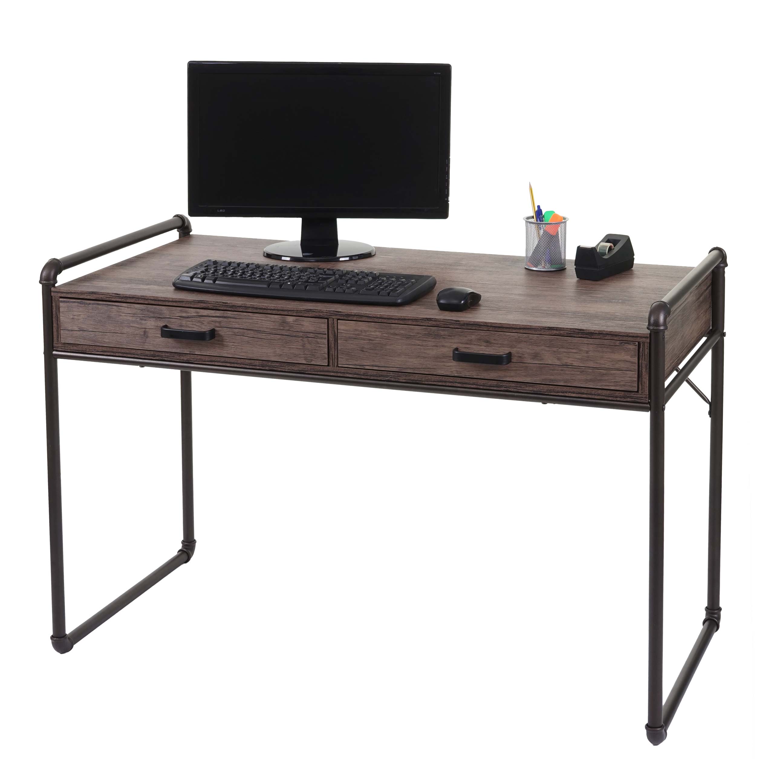 Schreibtisch MCW-F58, B&uuml;rotisch Computertisch, Industriedesign 75x120x60cm 3D-Struktur ~ braun 