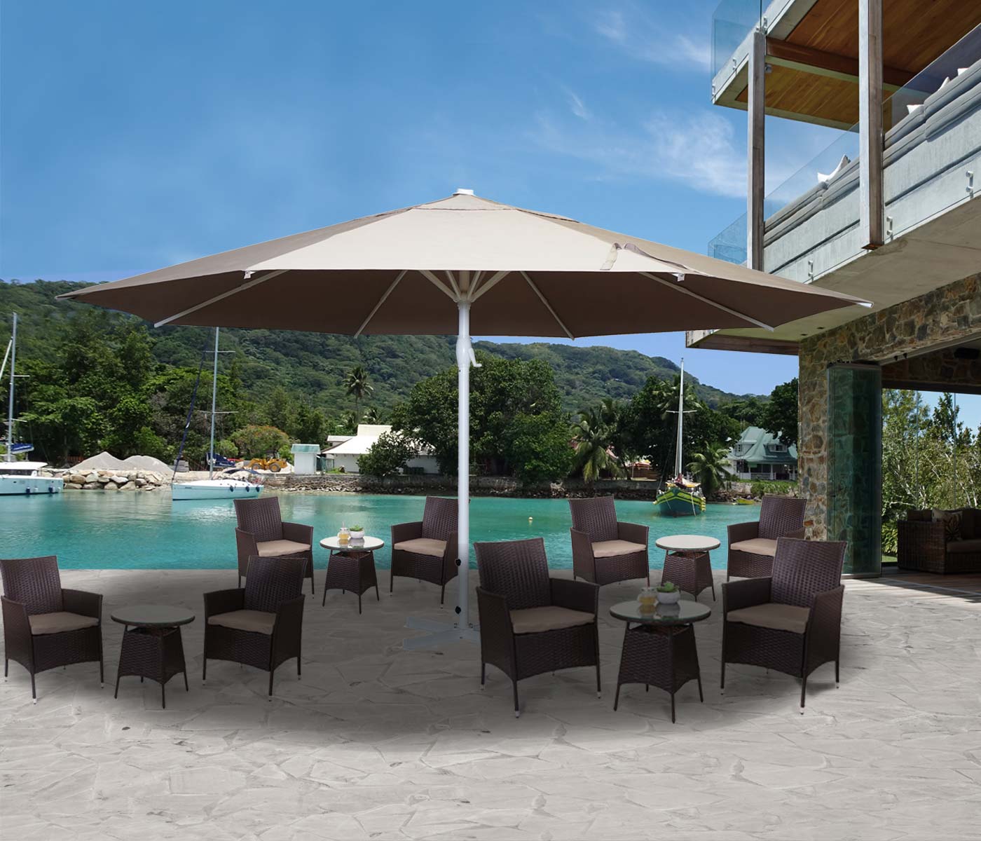 Sonnenschirm Carpi II, Gastronomie Marktschirm, &Oslash; 5m Polyester/Alu Mast wei&szlig; 28kg ~ creme-beige ohne St&auml;nder 