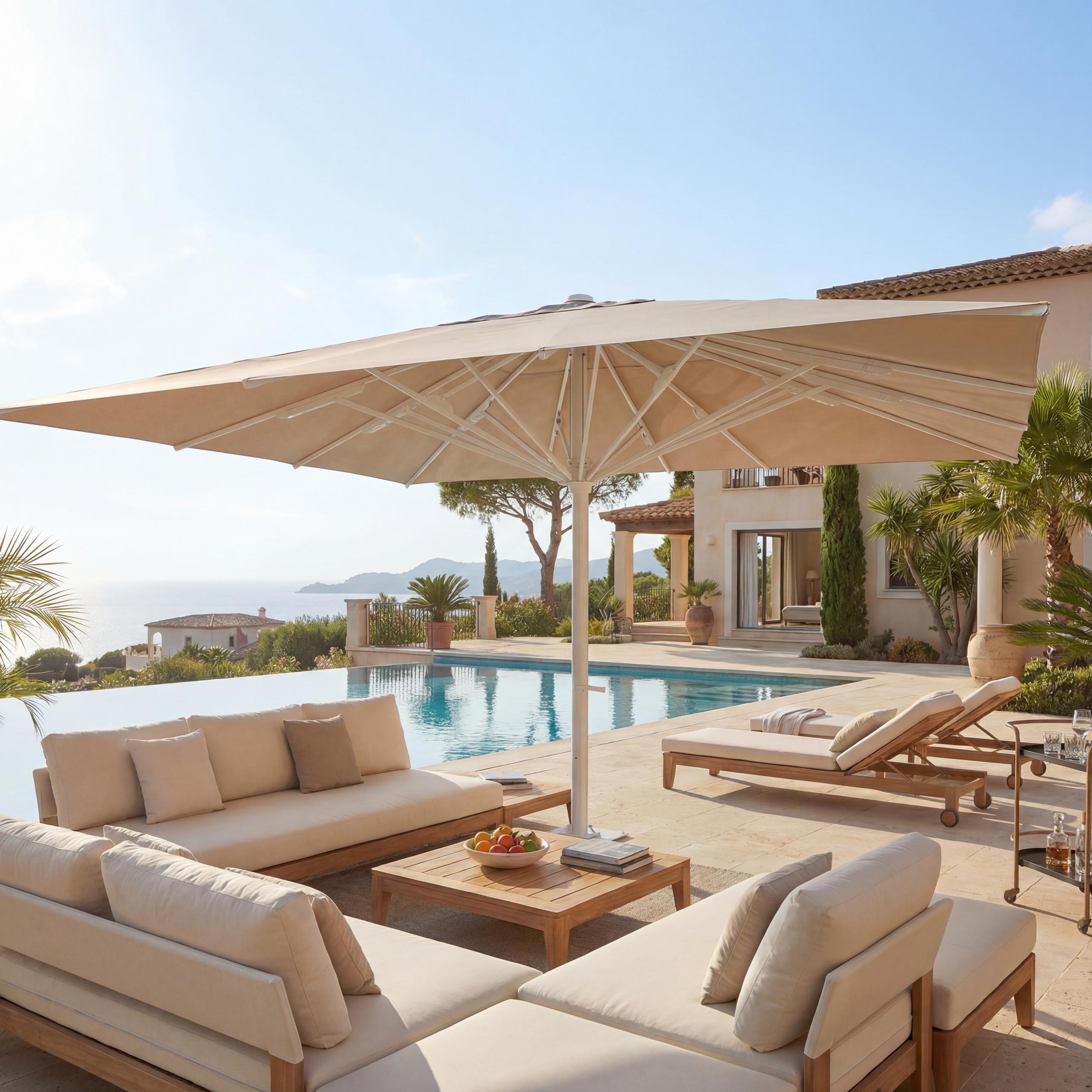 Gastronomie-Luxus-Sonnenschirm MCW-D20b, XXL-Schirm Marktschirm, 5x5m (&Oslash;7,2m) Polyester/Alu 87kg ~ beige 