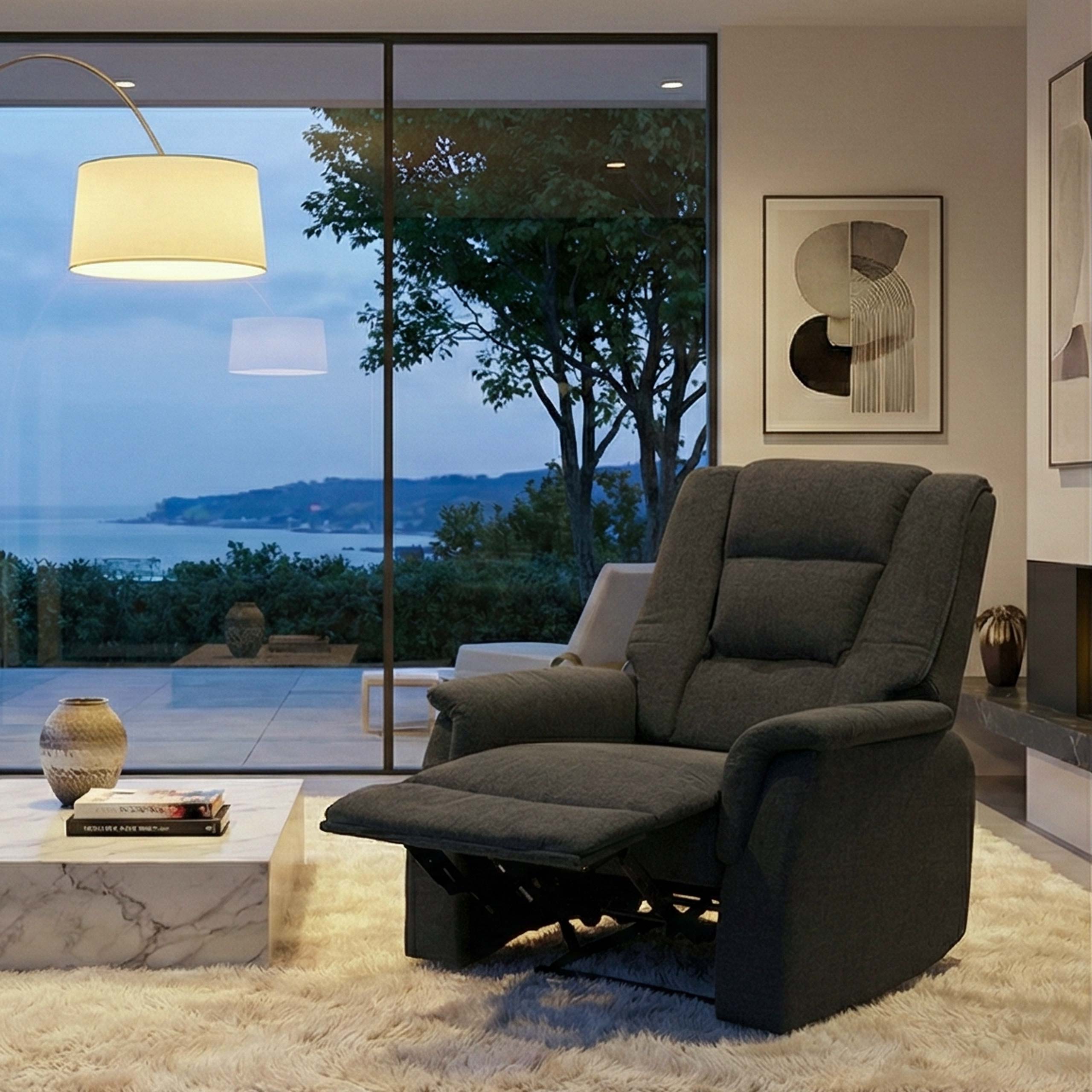 Fernsehsessel MCW-F23, Relaxsessel Liege Sessel, Stoff/Textil 102x79x96cm ~ grau ohne Massage- und W&auml;rmefunktion 