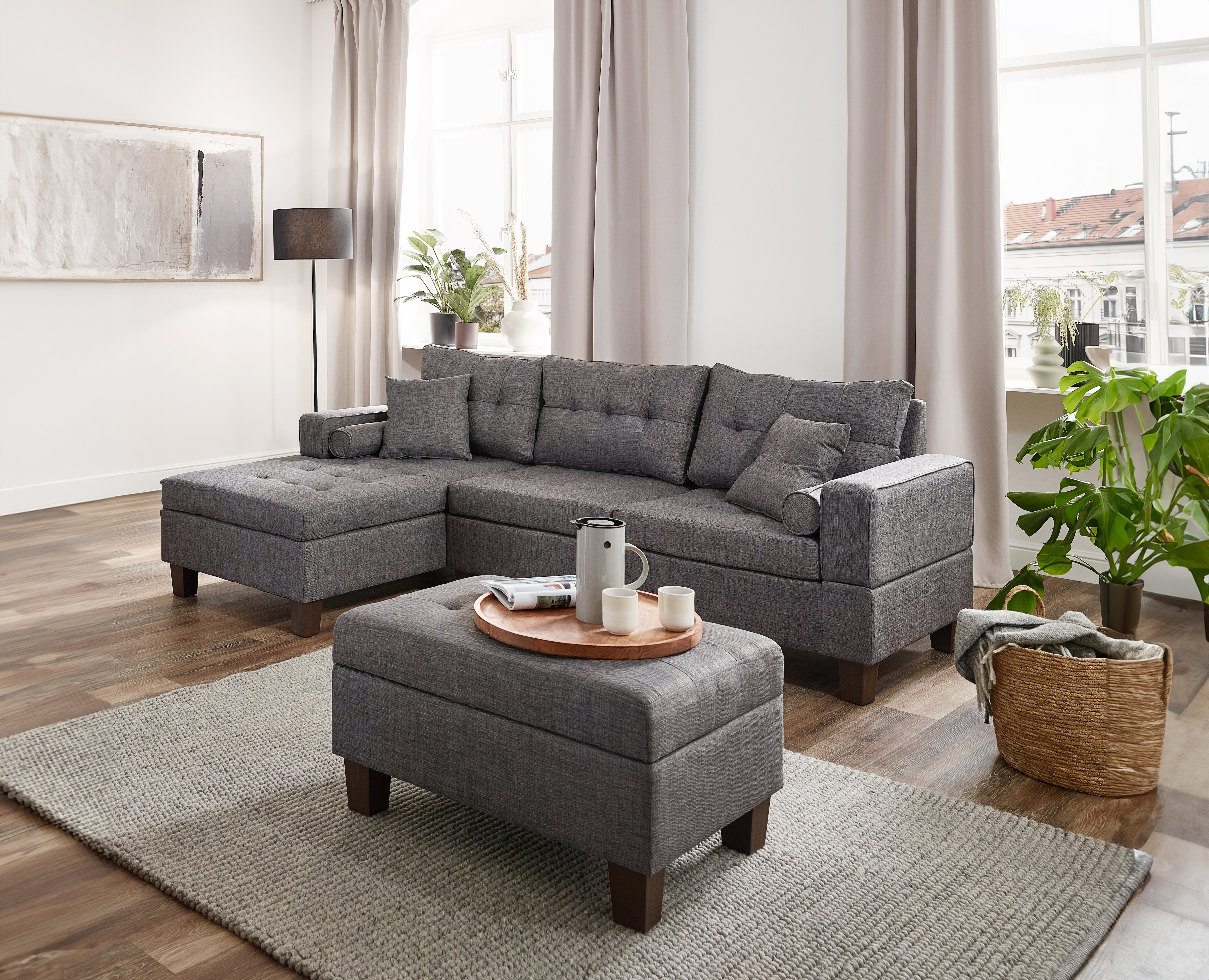 HOME DELUXE Sofa ROM mit Hocker - versch. Farben - Grau 