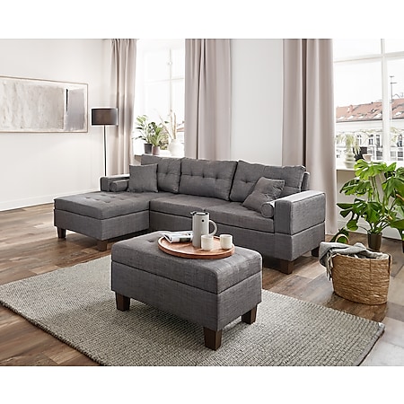 HOME DELUXE Polsterecke Rom Sofa mit Hocker - Grau/Rechts - versch. Farben 