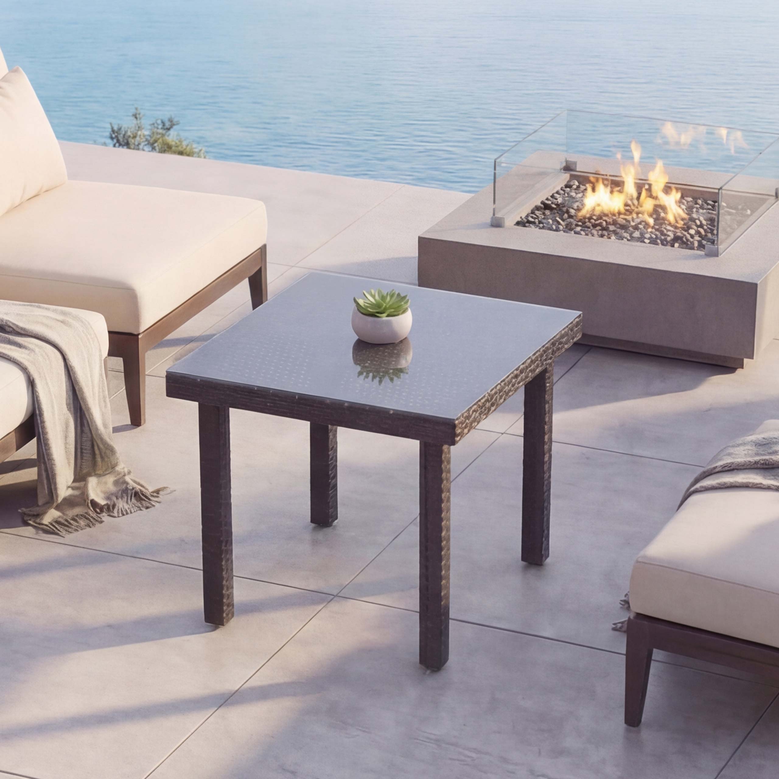 Poly-Rattan Gartentisch Chieti, Esstisch Beistelltisch Tisch mit Glasplatte, 80x80cm ~ schwarz - Bild 1
