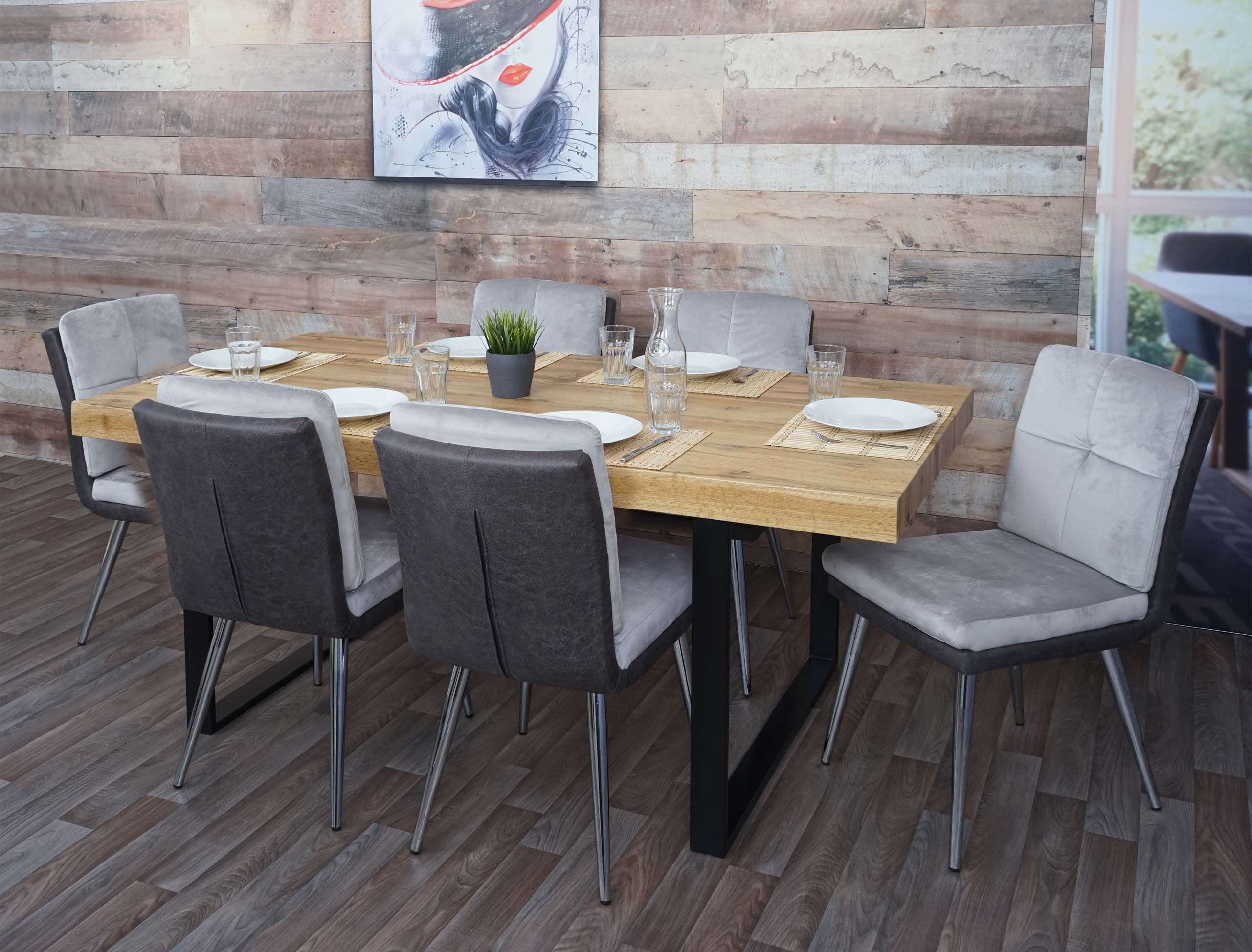 6er-Set Esszimmerstuhl MCW-G48, K&uuml;chenstuhl Polsterstuhl Lehnstuhl, Kunstleder Samt MVG-zertifiziert ~ grau 