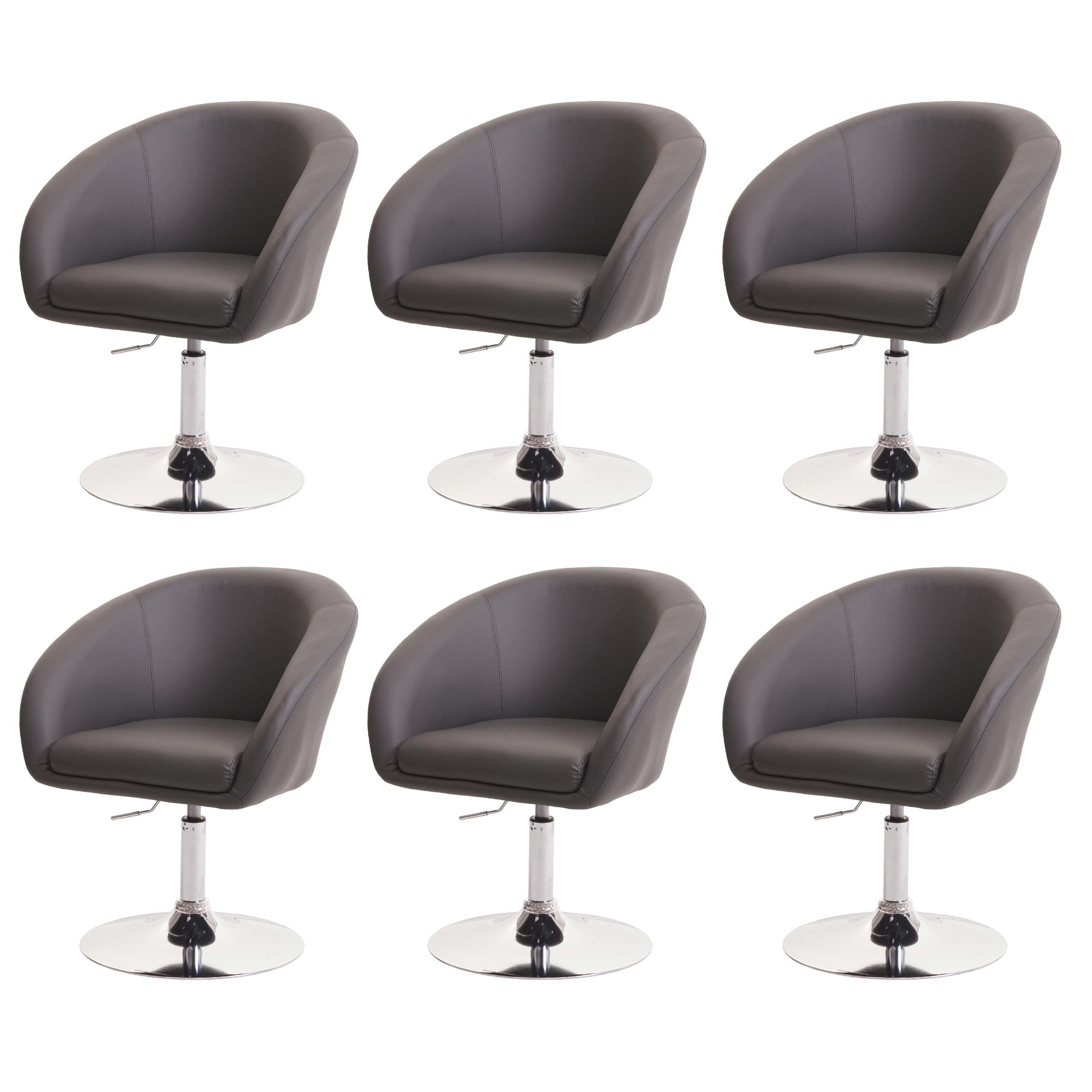 6er-Set Esszimmerstuhl MCW-F19, K&uuml;chenstuhl Drehstuhl Loungesessel, drehbar h&ouml;henverstellbar ~ Kunstleder grau 