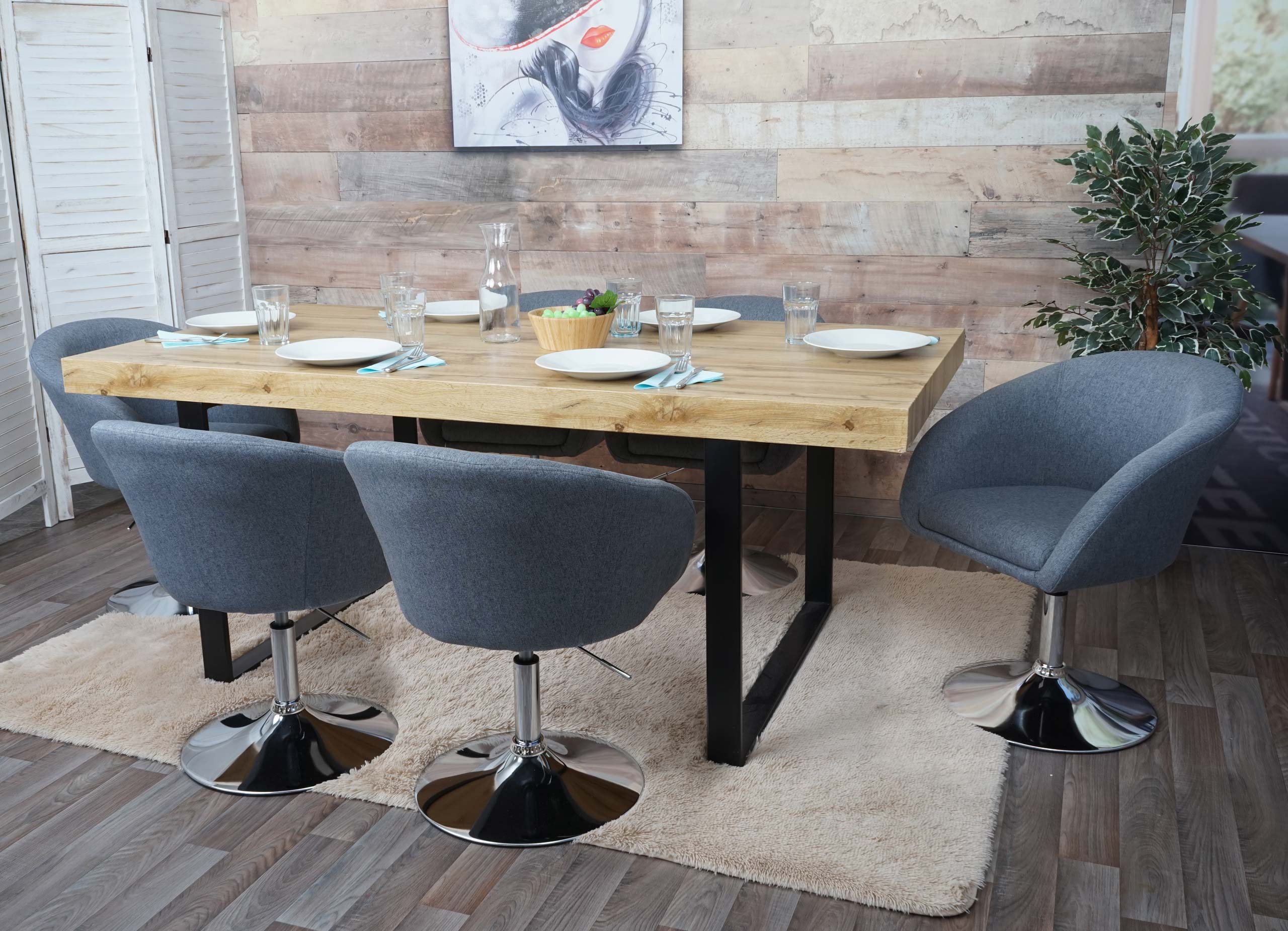 6er-Set Esszimmerstuhl MCW-F19, K&uuml;chenstuhl Drehstuhl Loungesessel, drehbar h&ouml;henverstellbar ~ Stoff/Textil dunkelgrau 