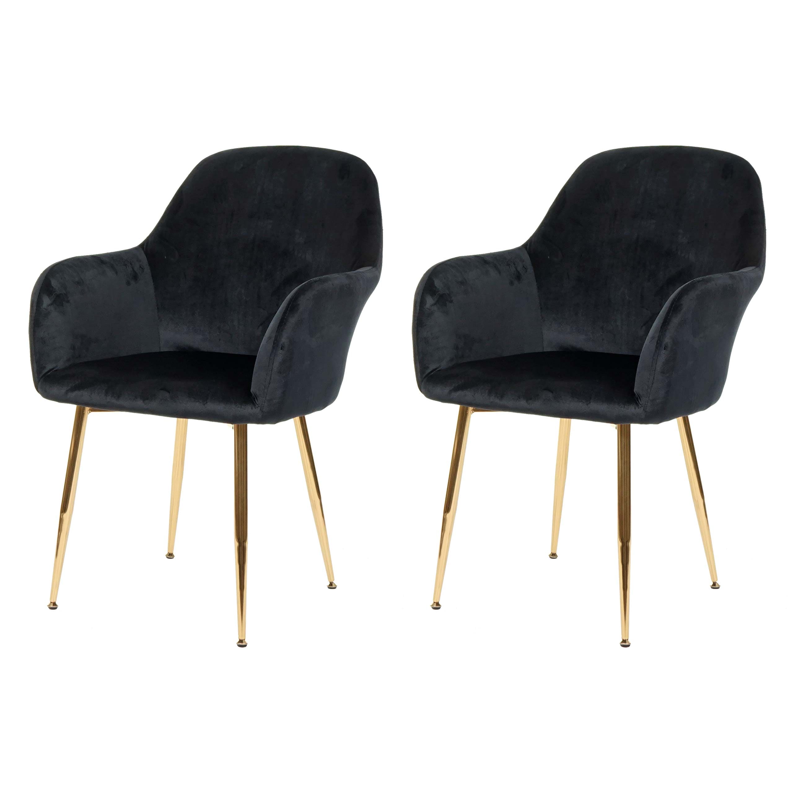 2er-Set Esszimmerstuhl MCW-F18, Stuhl K&uuml;chenstuhl, Retro Design ~ Samt schwarz, goldene Beine 