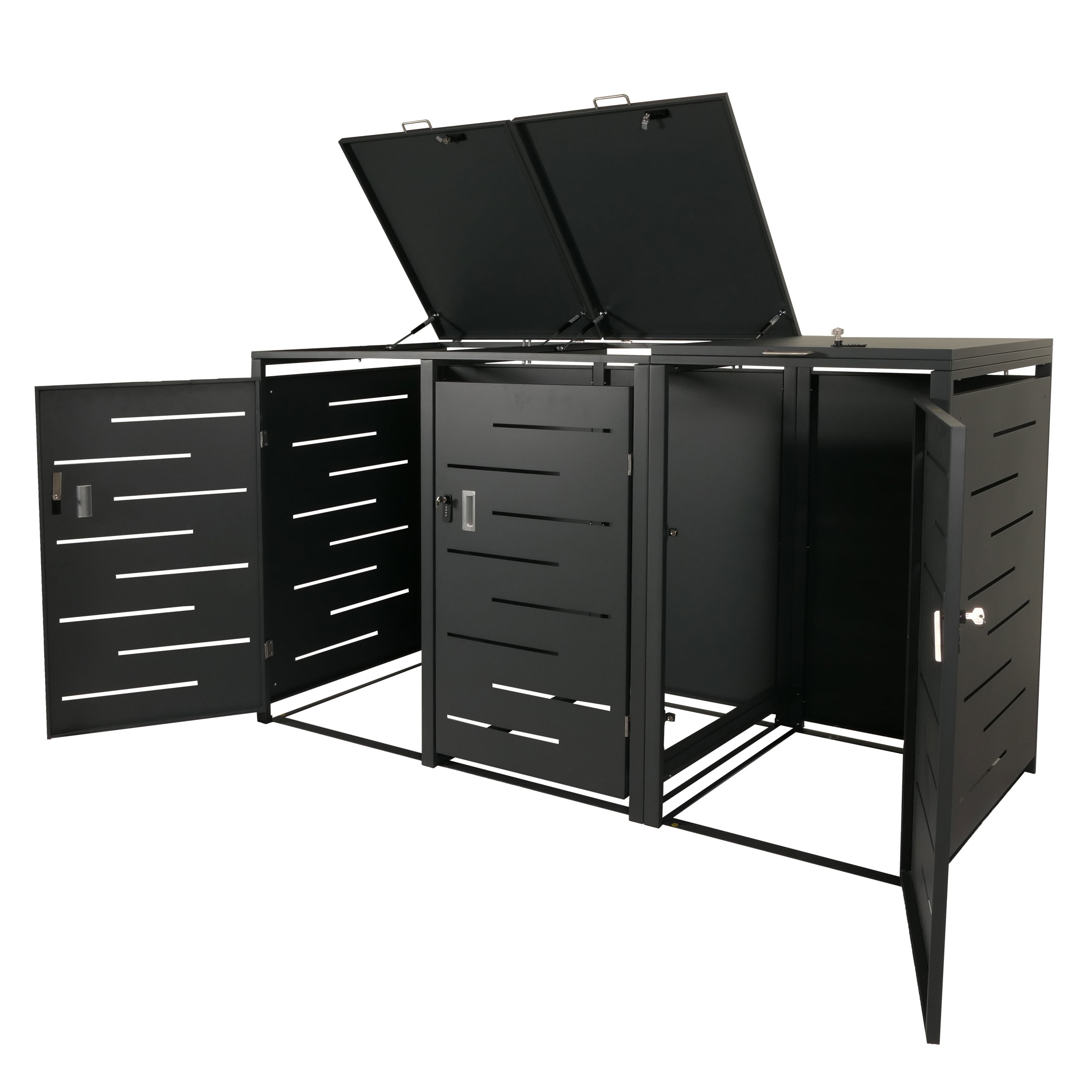 3er-M&uuml;lltonnenverkleidung MCW-E83, M&uuml;lltonnenbox M&uuml;lltonnenabdeckung, erweiterbar 117x197x80cm ~ anthrazit, Stahl 75kg 