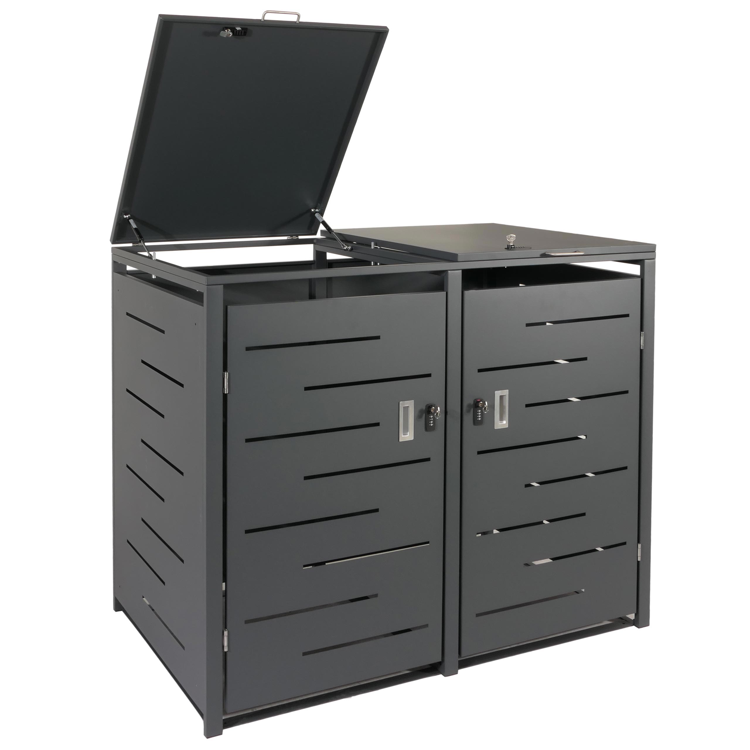 2er-M&uuml;lltonnenverkleidung MCW-E83, M&uuml;lltonnenbox M&uuml;lltonnenabdeckung, erweiterbar 117x131x80cm ~ anthrazit, Stahl 54kg 