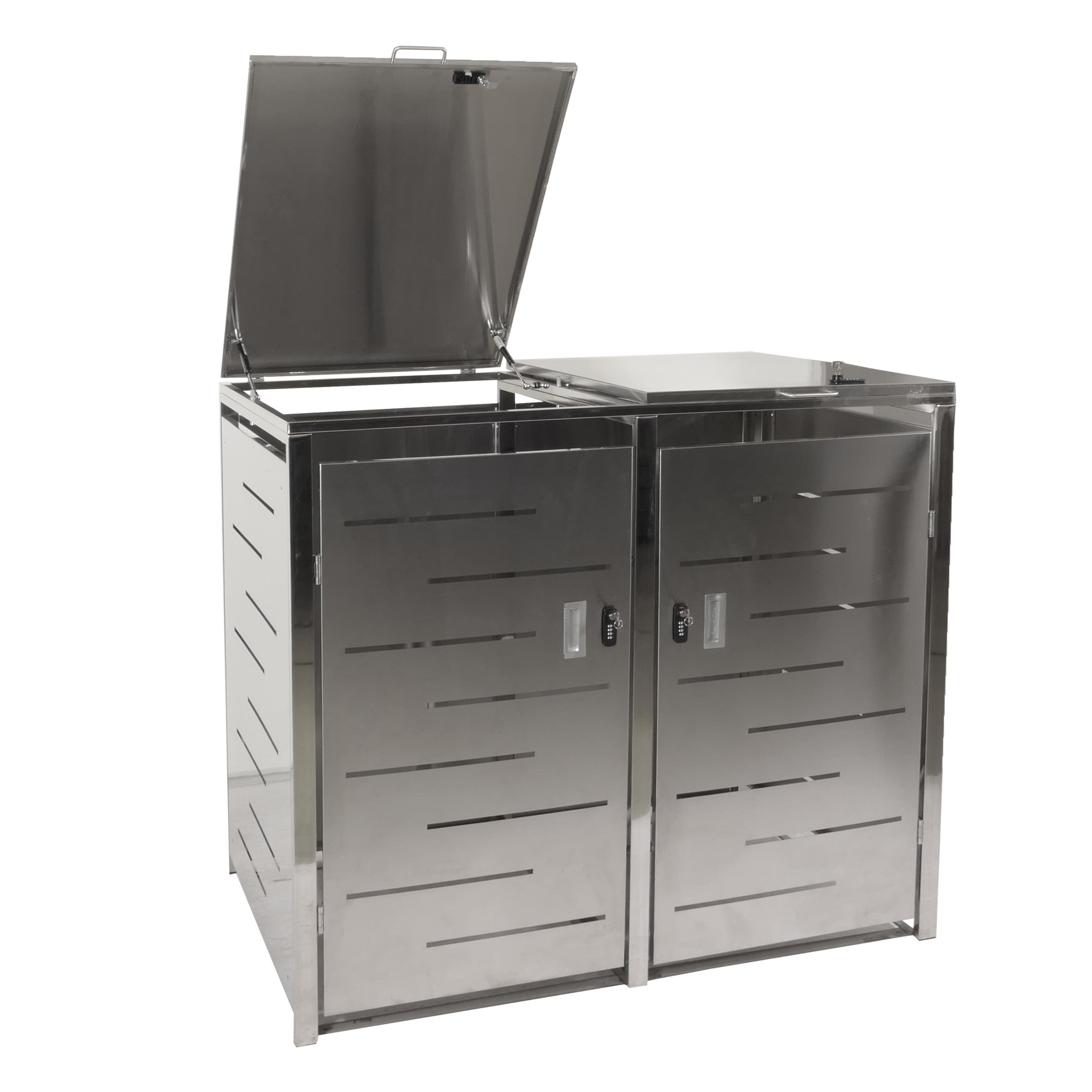 2er-M&uuml;lltonnenverkleidung MCW-E83, M&uuml;lltonnenbox M&uuml;lltonnenabdeckung, erweiterbar 117x131x80cm ~ Edelstahl 48kg 
