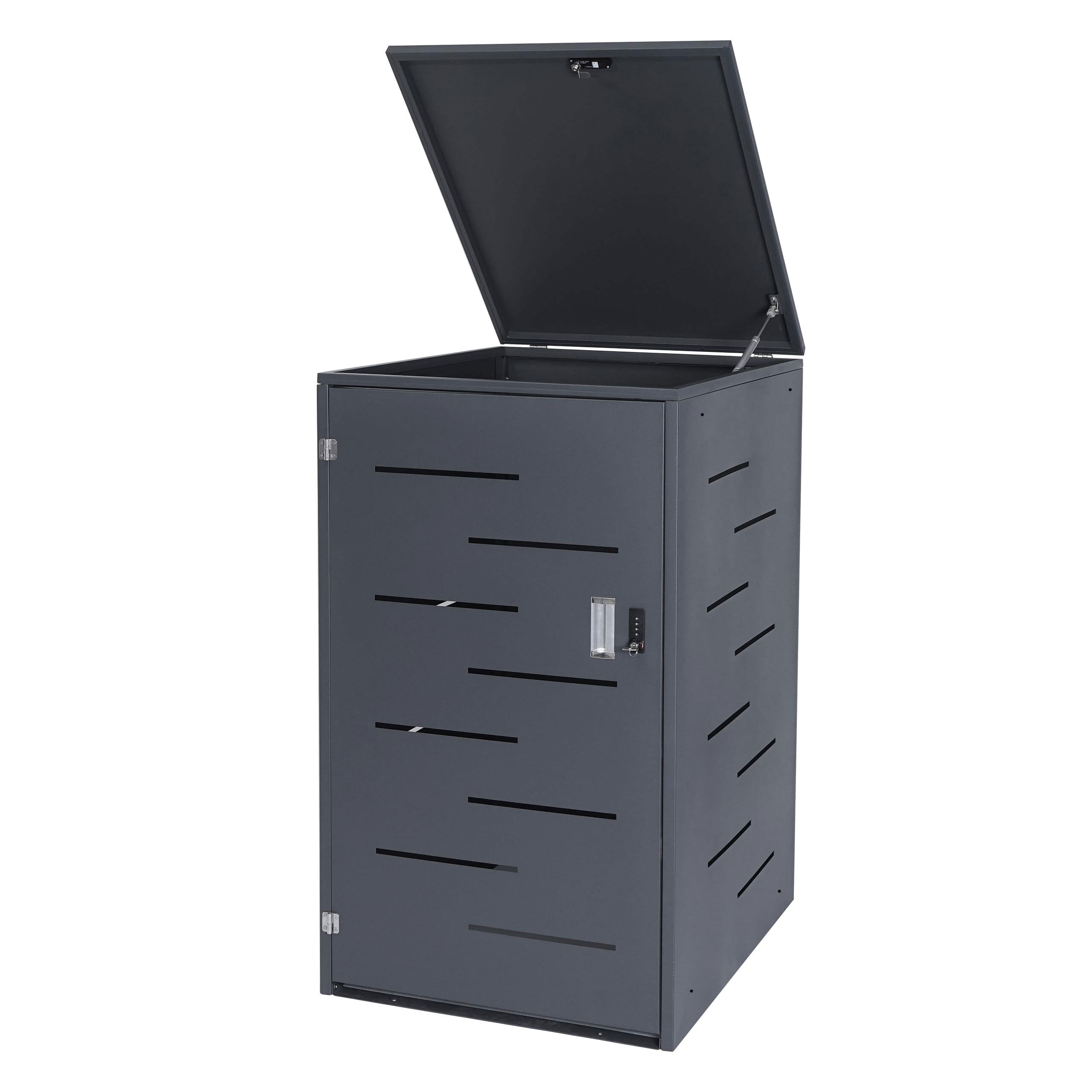 M&uuml;lltonnenverkleidung MCW-E83, M&uuml;lltonnenbox M&uuml;lltonnenabdeckung, erweiterbar 117x66x80 cm ~ anthrazit, Stahl 33kg 