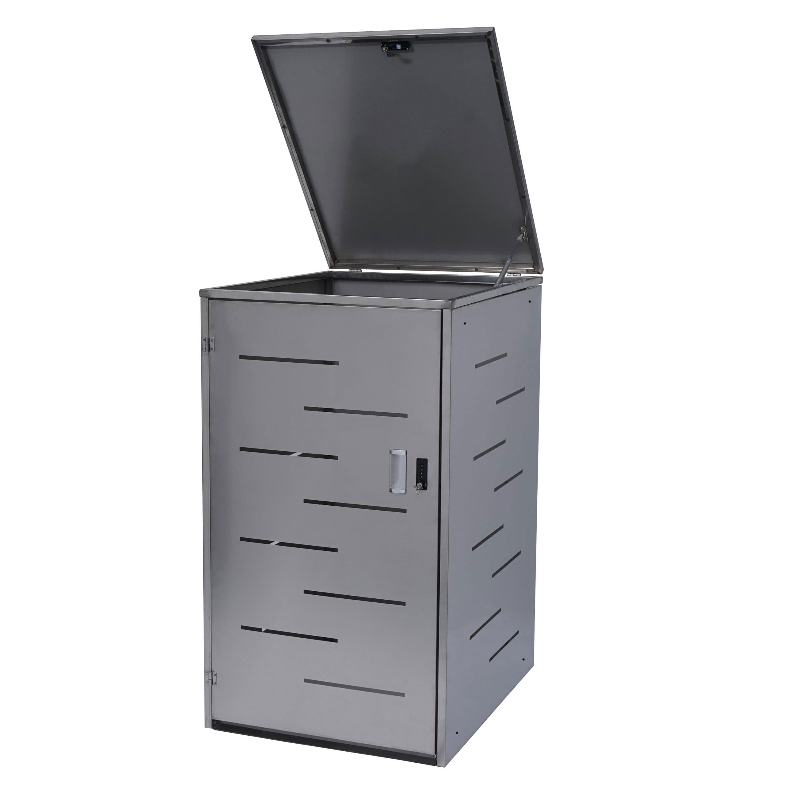 M&uuml;lltonnenverkleidung MCW-E83, M&uuml;lltonnenbox M&uuml;lltonnenabdeckung, erweiterbar 117x66x80cm ~ Edelstahl 30kg 