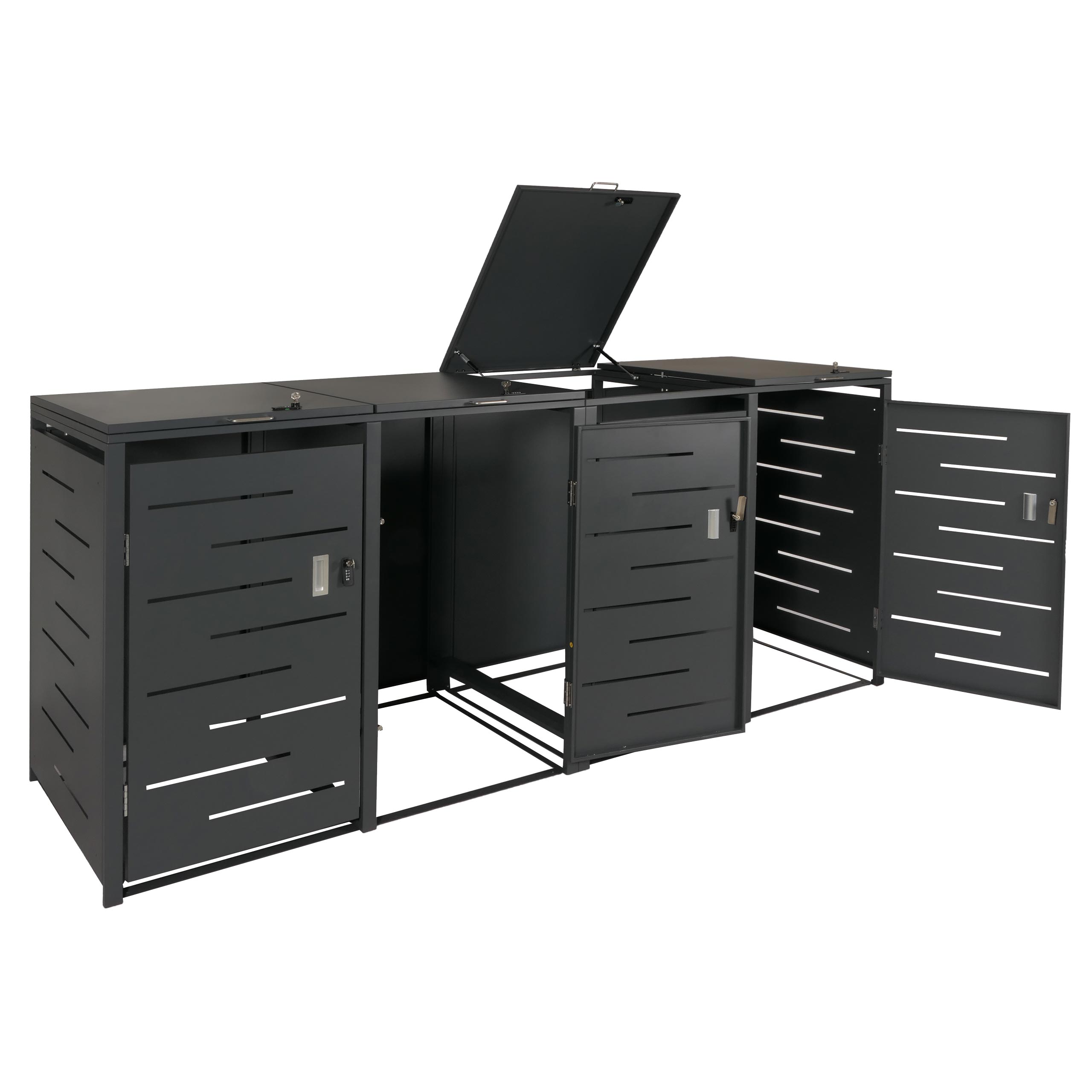 4er-M&uuml;lltonnenverkleidung MCW-E83, M&uuml;lltonnenbox M&uuml;lltonnenabdeckung, erweiterbar 117x263x80cm ~ anthrazit, Stahl 108kg 