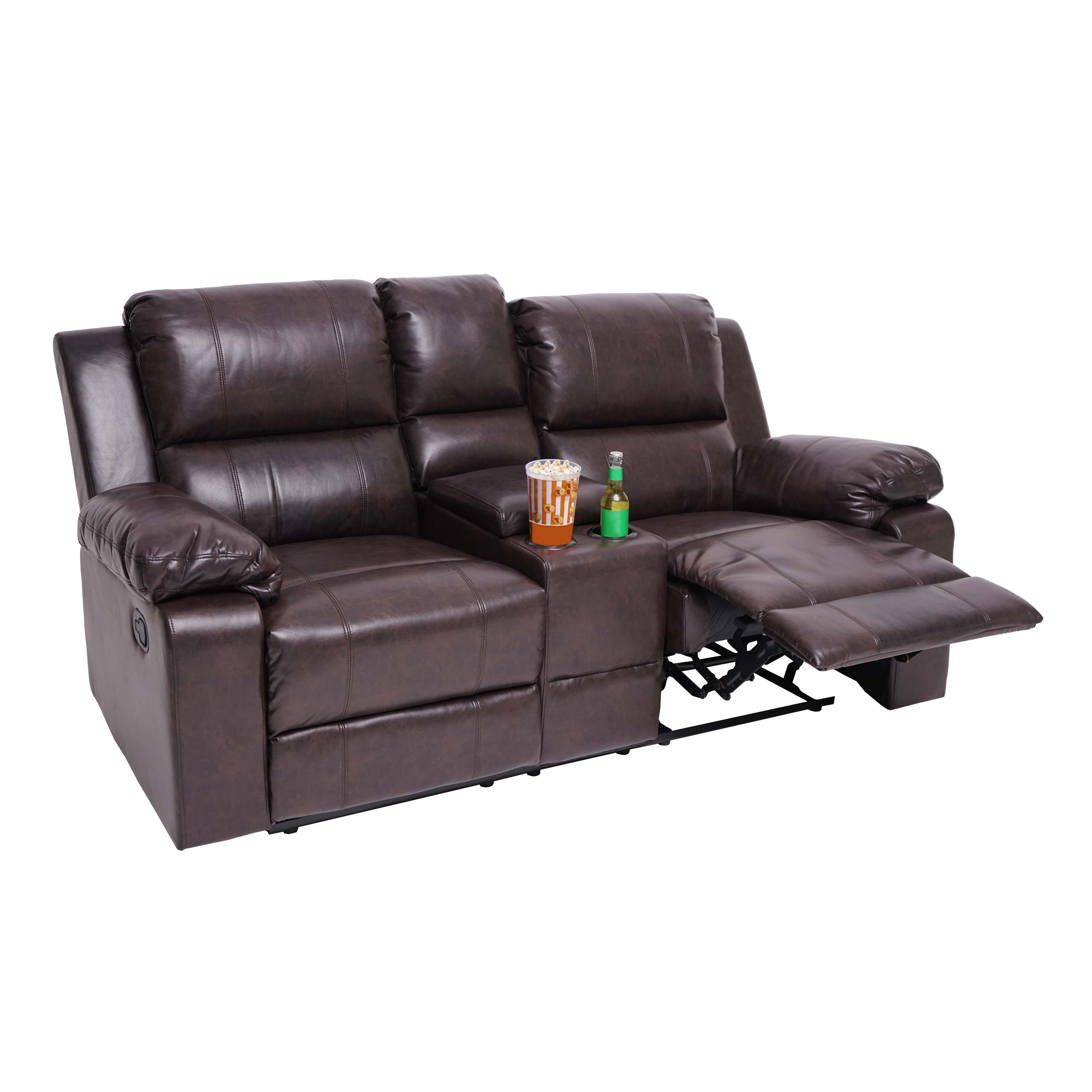 2er Kinosessel MCW-H29, Relaxsessel Fernsehsessel Zweisitzer Sofa, Getr&auml;nkehalter Soft Touch Kunstleder MVG ~ braun 