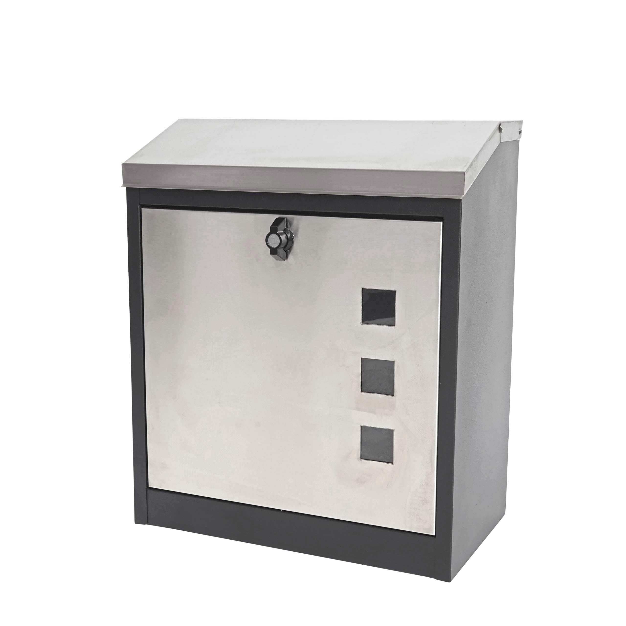 XXL Briefkasten MCW-H26, Firmenbriefkasten Postkasten, abschlie&szlig;bar pulverbeschichtet 52x44x25cm ~ schwarz-Edelstahl 