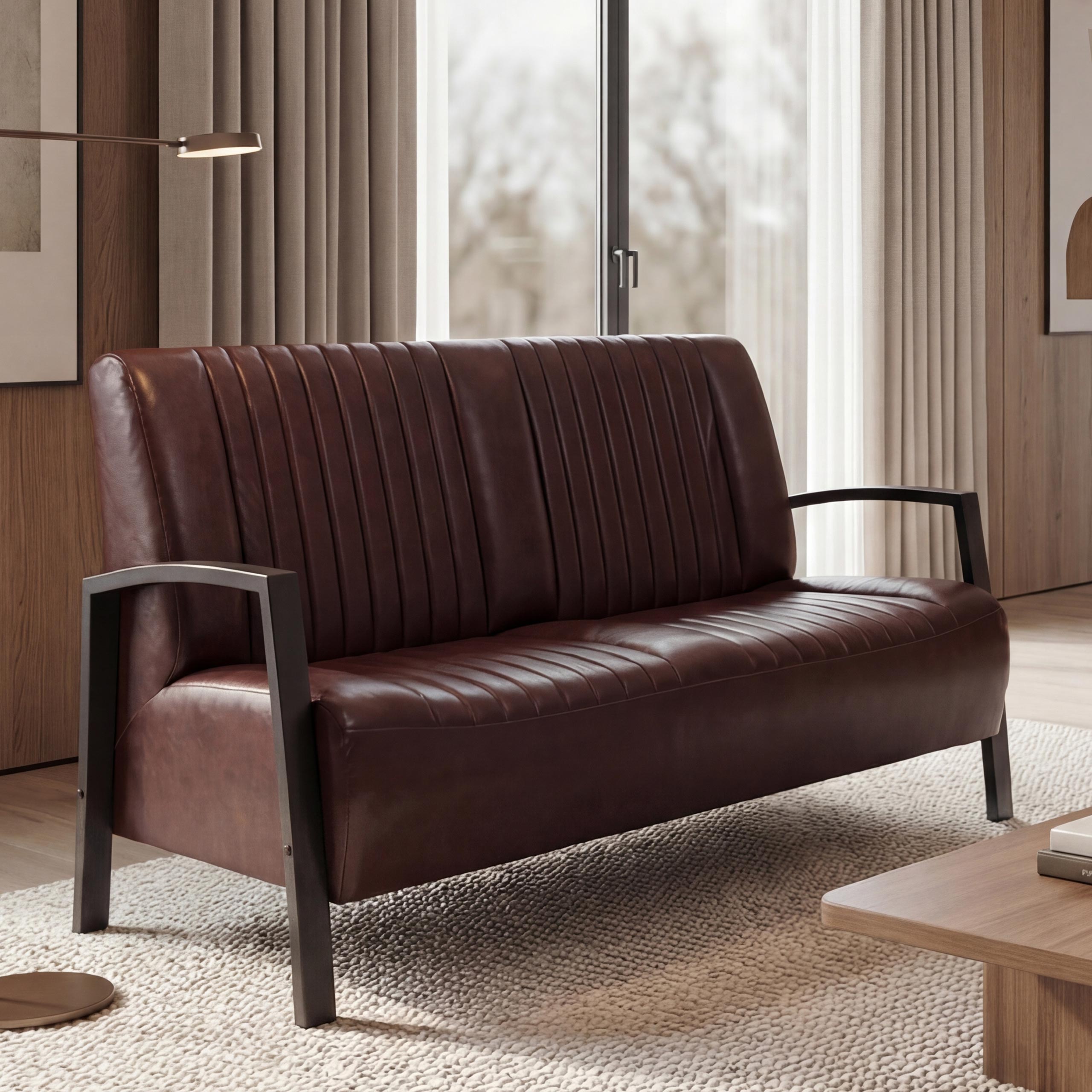 2er Sofa MCW-H10, Couch Zweisitzer, Metall Kunstleder Industrie-Design ~ vintage braun 