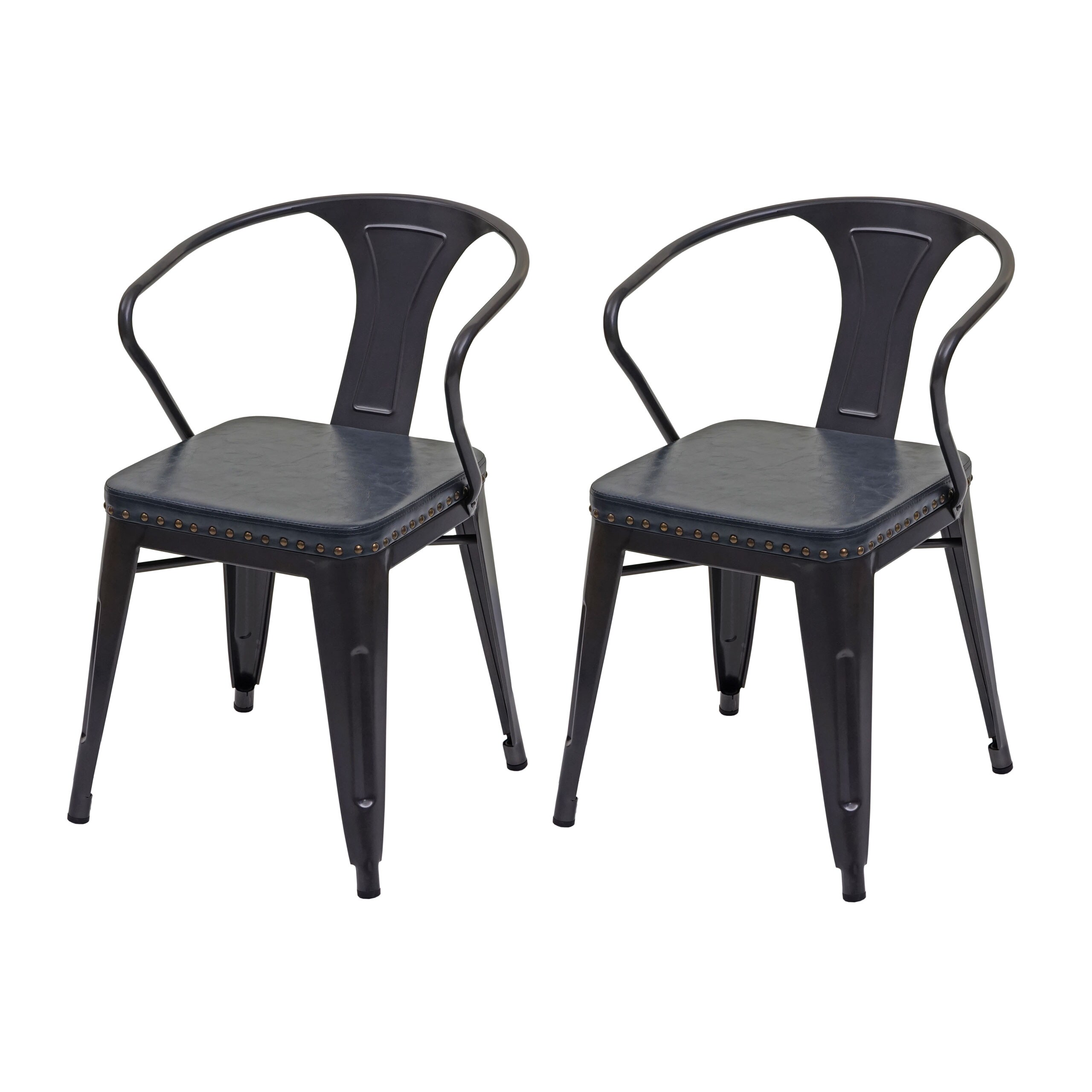 2er-Set Esszimmerstuhl MCW-H10d, Stuhl K&uuml;chenstuhl, Chesterfield Metall Kunstleder Industrial Gastronomie ~ schwarz-grau 