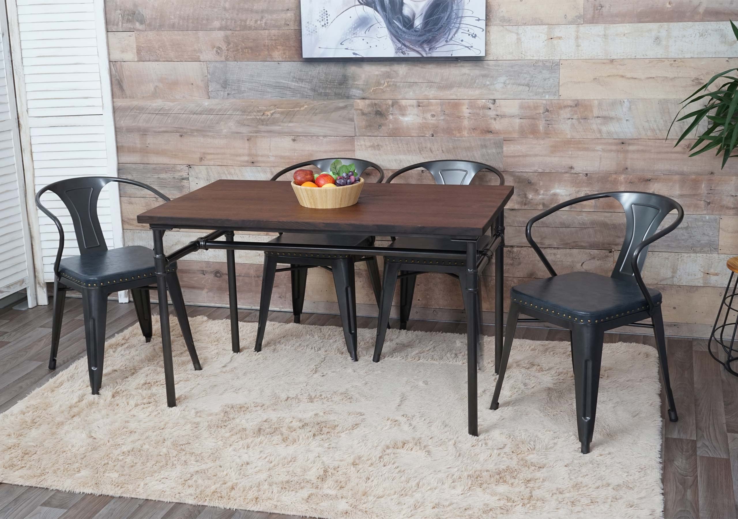 Esszimmer-Set MCW-H10, 4x Esszimmerstuhl Esszimmertisch, Ulme Holz MVG Industrial Gastronomie ~ grau 