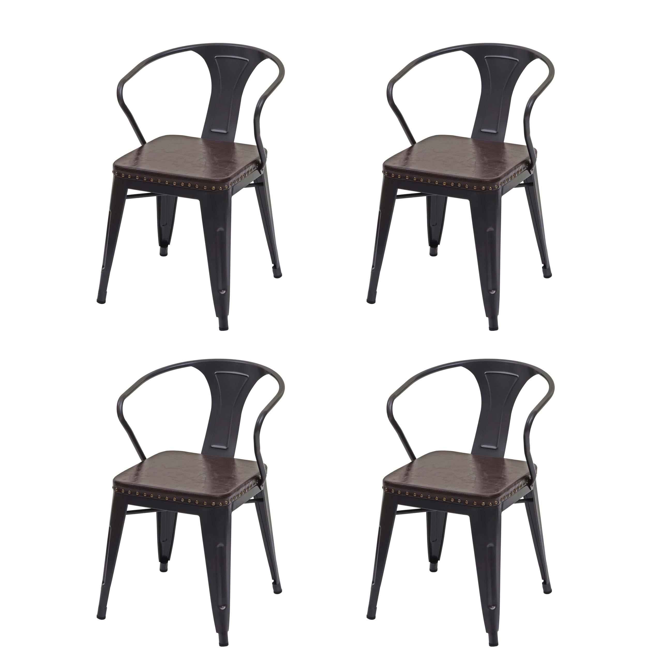 4er-Set Esszimmerstuhl MCW-H10d, Stuhl K&uuml;chenstuhl, Chesterfield Metall Kunstleder Industrial Gastronomie ~ schwarz-braun 
