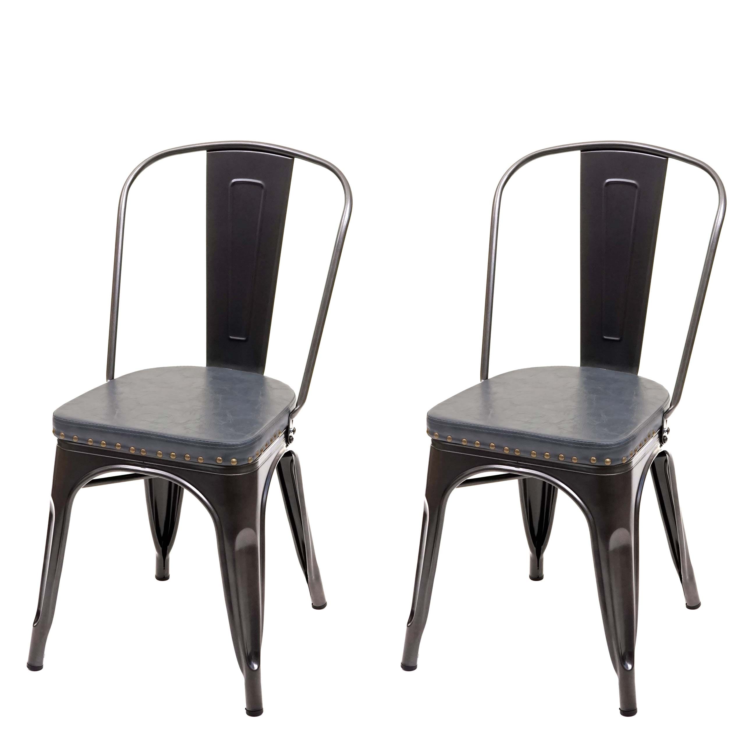 2er-Set Esszimmerstuhl MCW-H10e, K&uuml;chenstuhl Stuhl, Chesterfield Metall Kunstleder Industrial Gastronomie ~ schwarz-grau 
